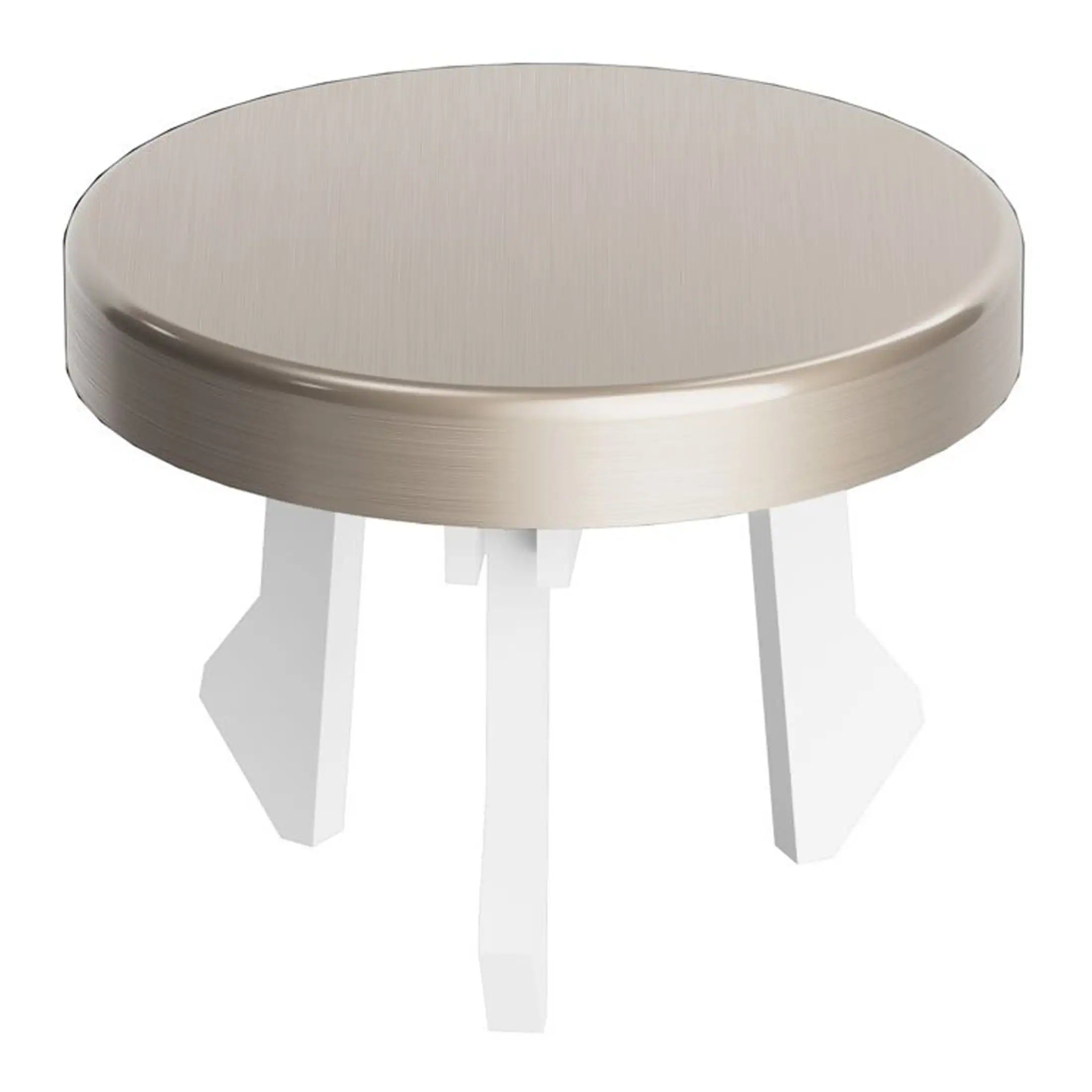 Modern beige and white bathroom stool with a smooth round top and stylish angled legs, perfect for bathroom decor and accessibility.