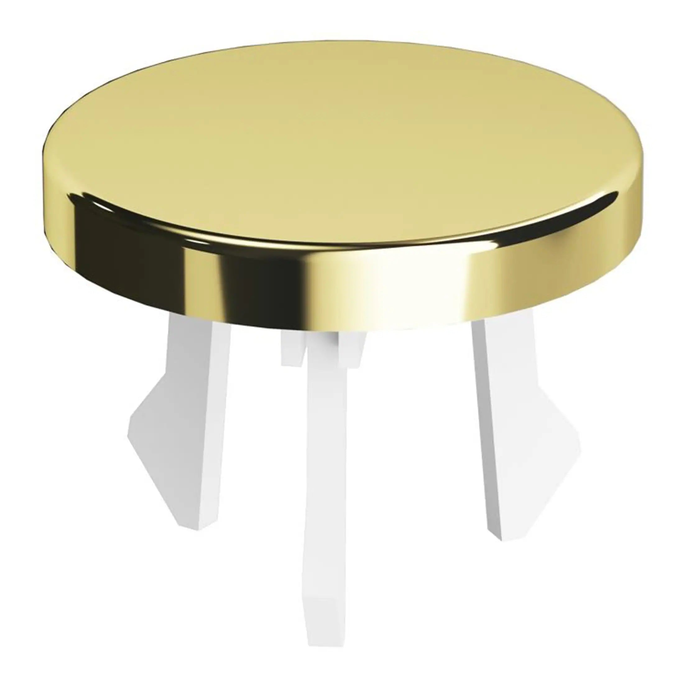 Shiny gold and white modern bathroom stool with three legs, stylish design, ideal for contemporary bathroom decor. Perfect for seating or decorative purposes.
