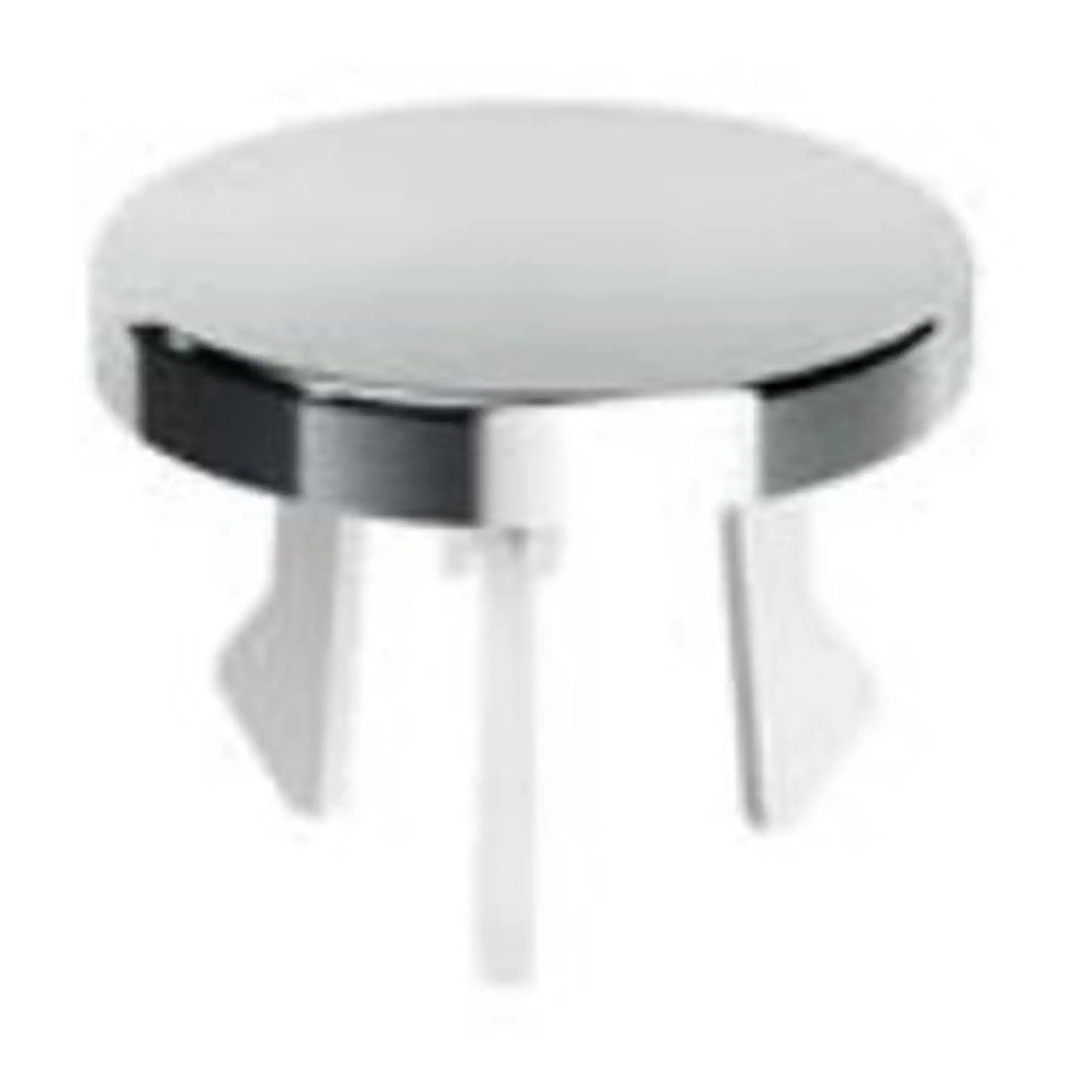 Smal round stainless steel bathroom drain cover with three angled legs for secure fitting.