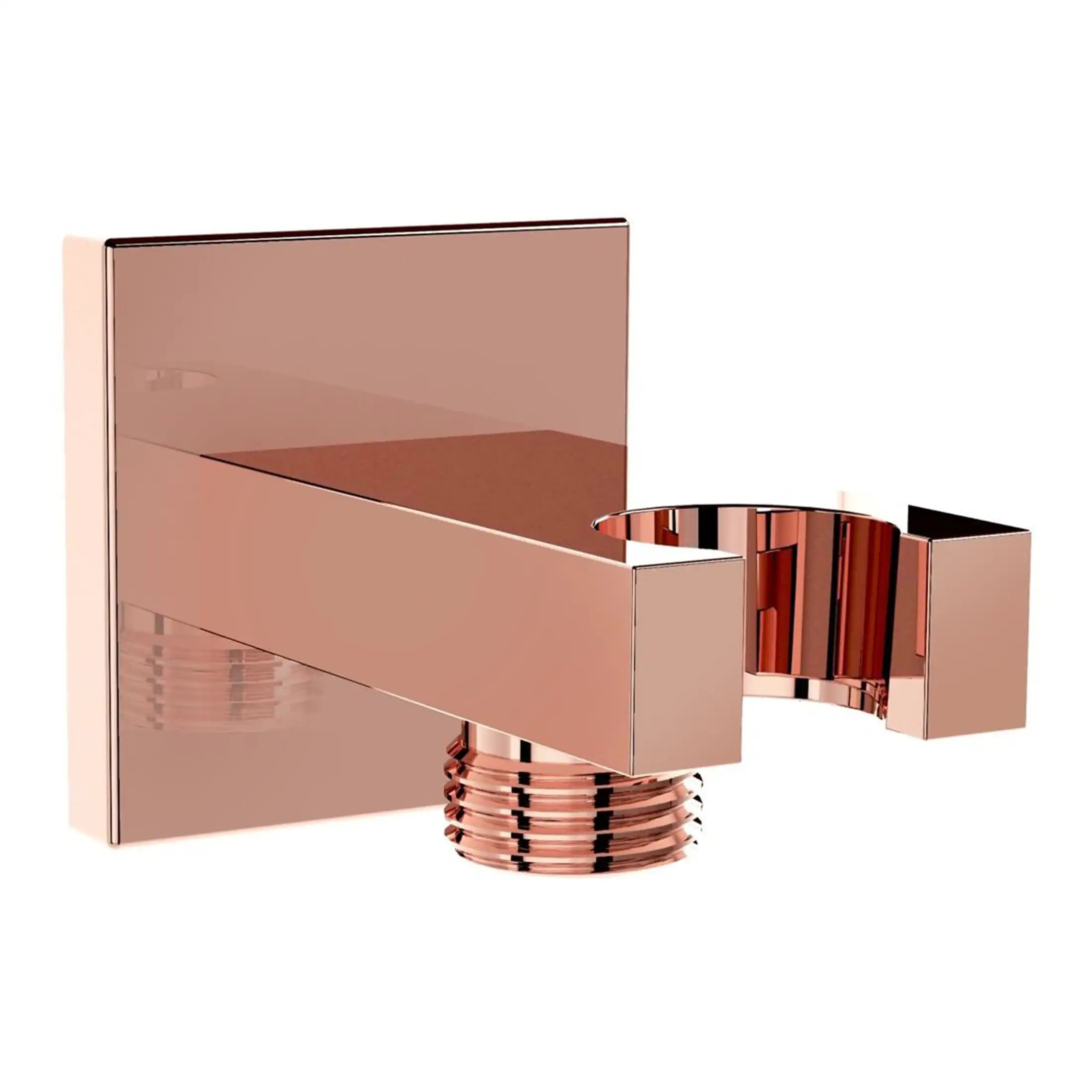 Polished rose gold bathroom tap with modern design, featuring sleek angular edges and a cylindrical base, perfect for contemporary bathroom vanity units.