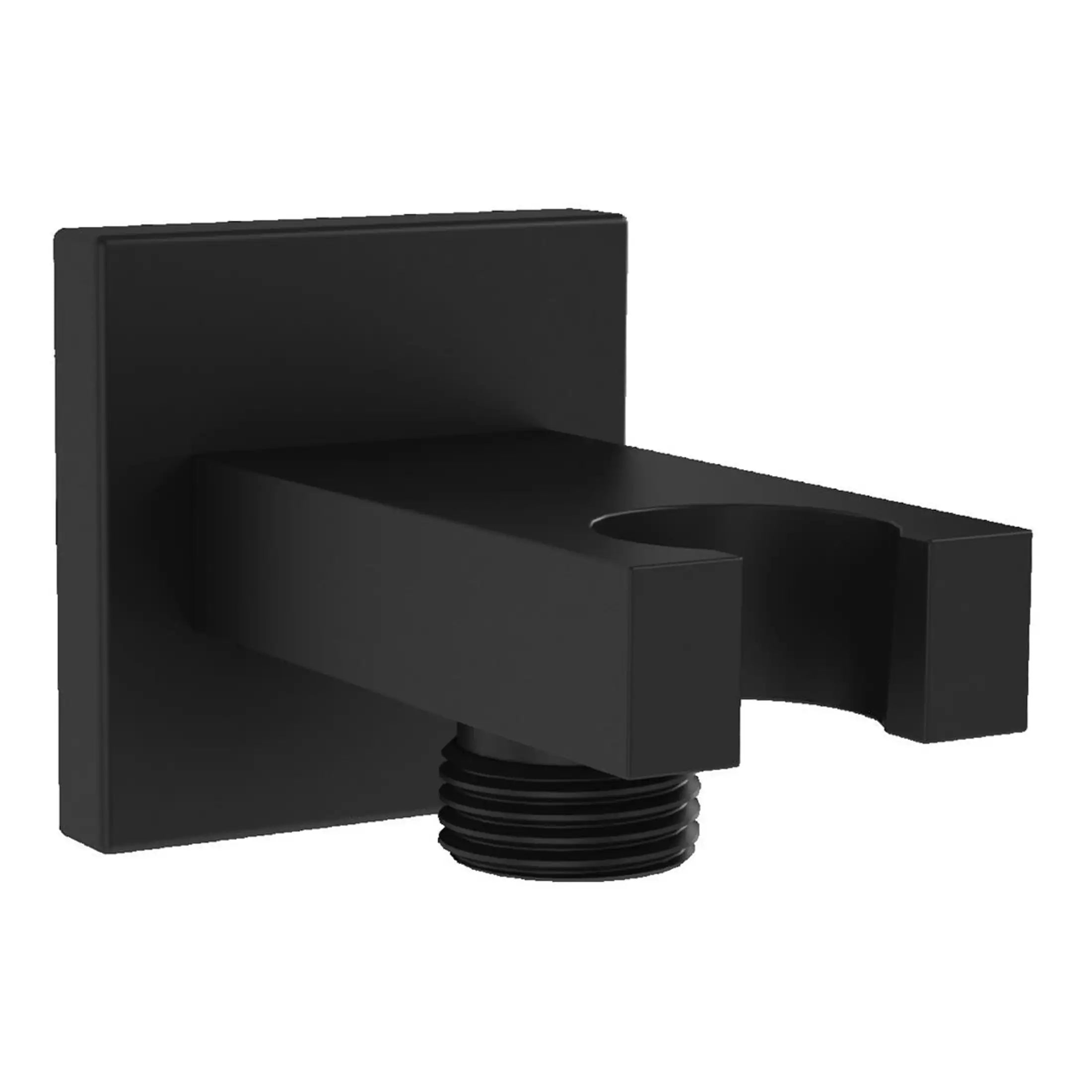 Black bathroom spout with square backplate, modern design, suitable for contemporary baths, made of durable materials for stylish and functional bathroom plumbing fixtures.