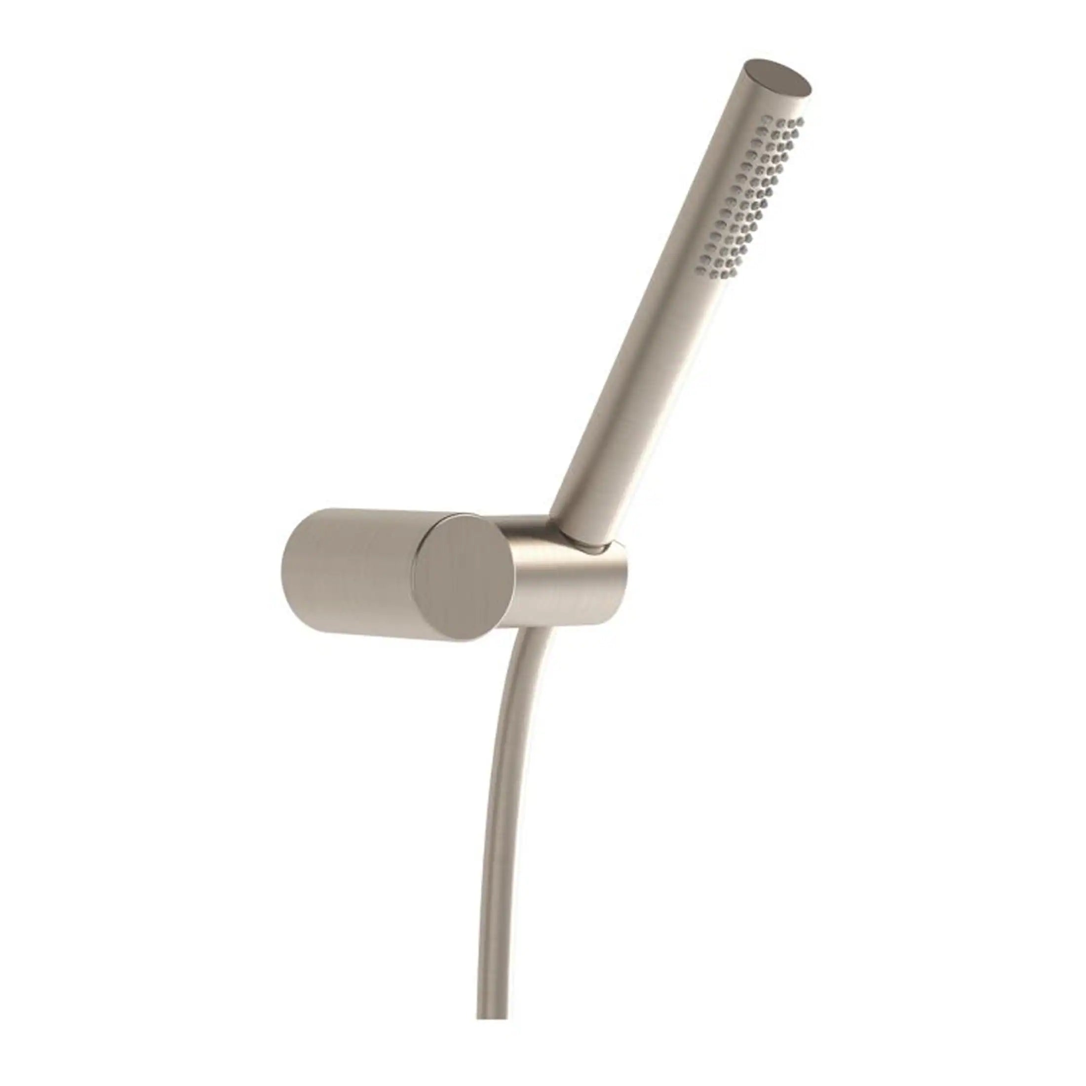 Sleek silver handheld shower head with adjustable spray settings, modern design perfect for contemporary bathroom bathrooms.