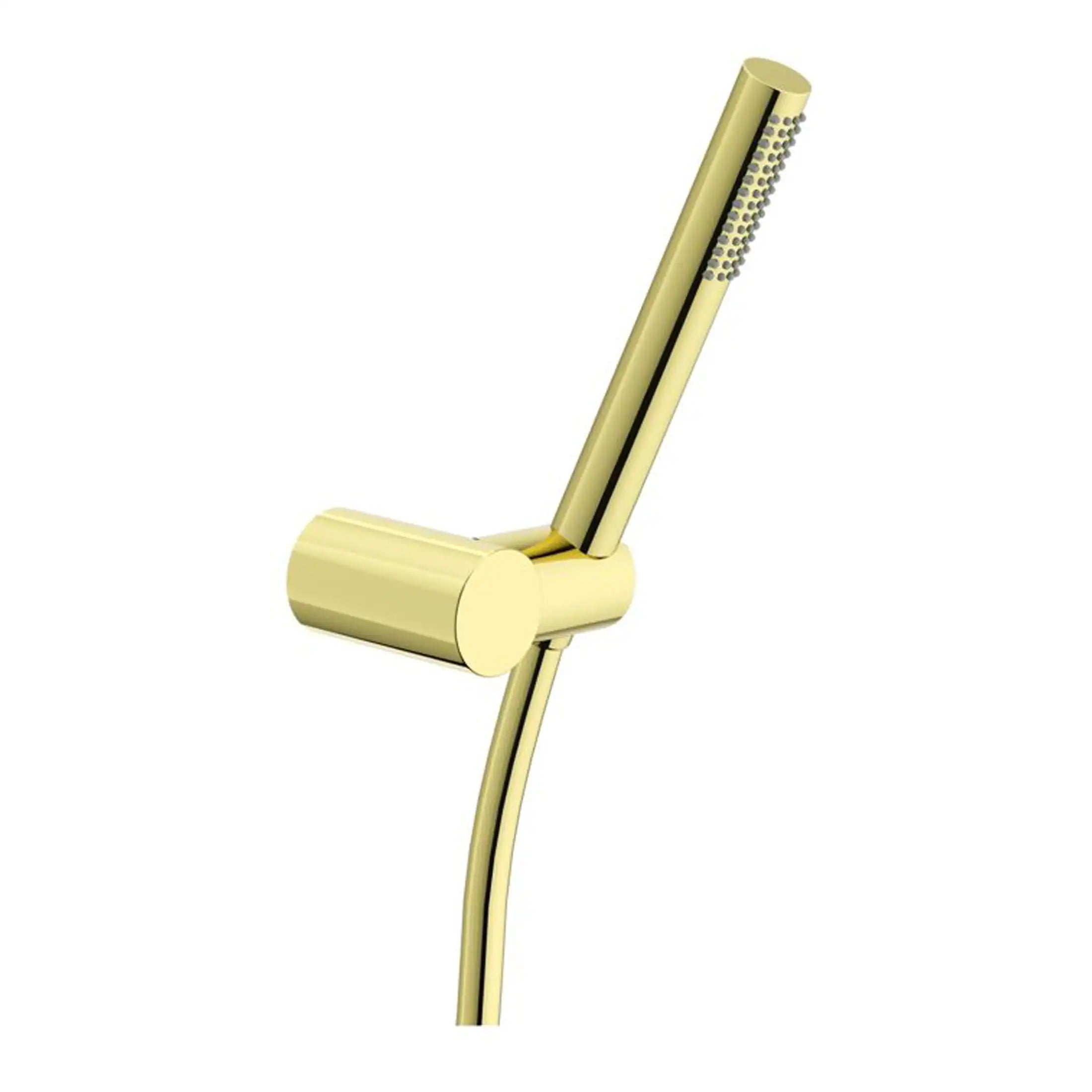 Polished gold bathroom shower mixer with adjustable handheld shower head and sleek modern design for luxury bathroom upgrades.