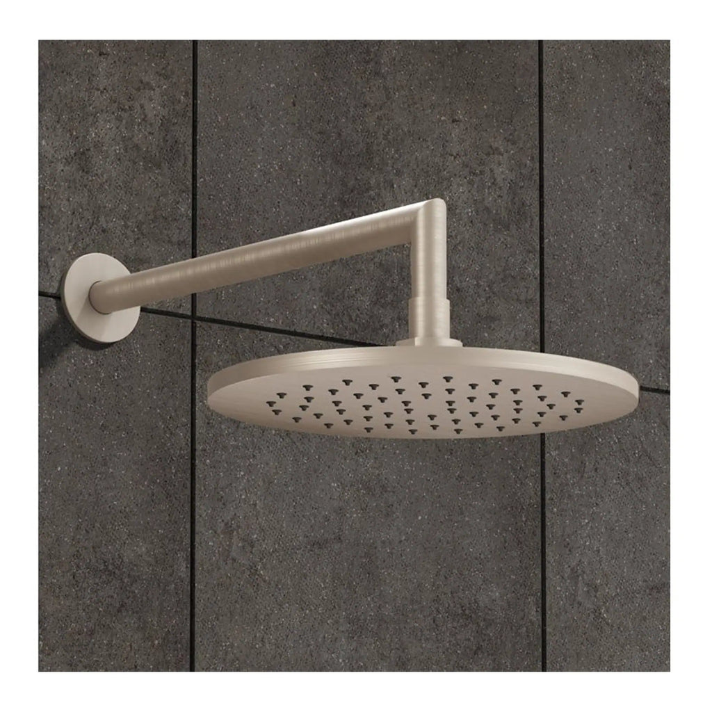 Sleek modern rain shower head mounted on dark tiled wall, ideal for contemporary bathroom design, enhanced with chrome finish for durability and style.