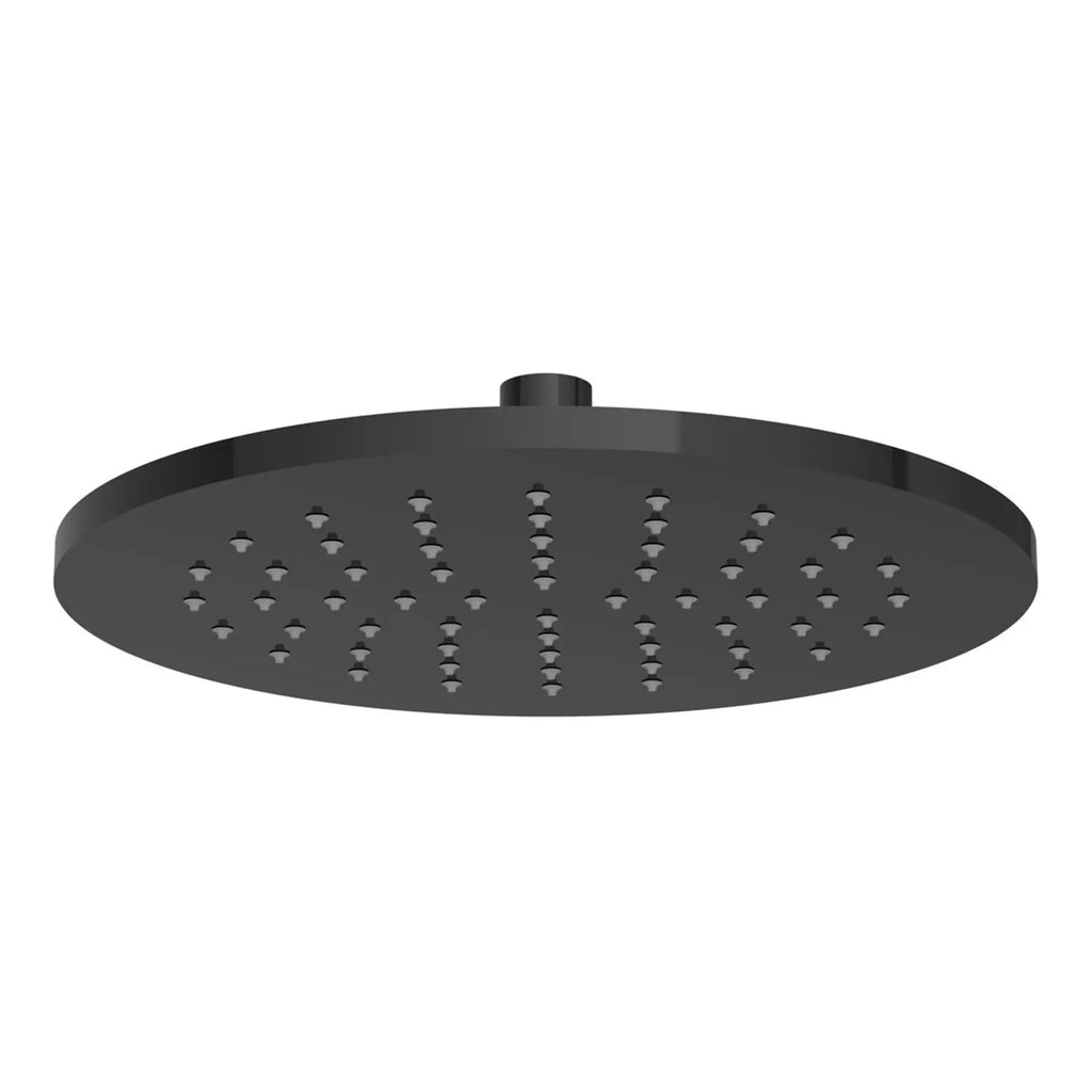 Brass black rain shower head with multiple spray nozzles for luxurious bathroom shower experience. Modern bathroom fixtures, black matte finish, by Bubly Bathrooms UK.