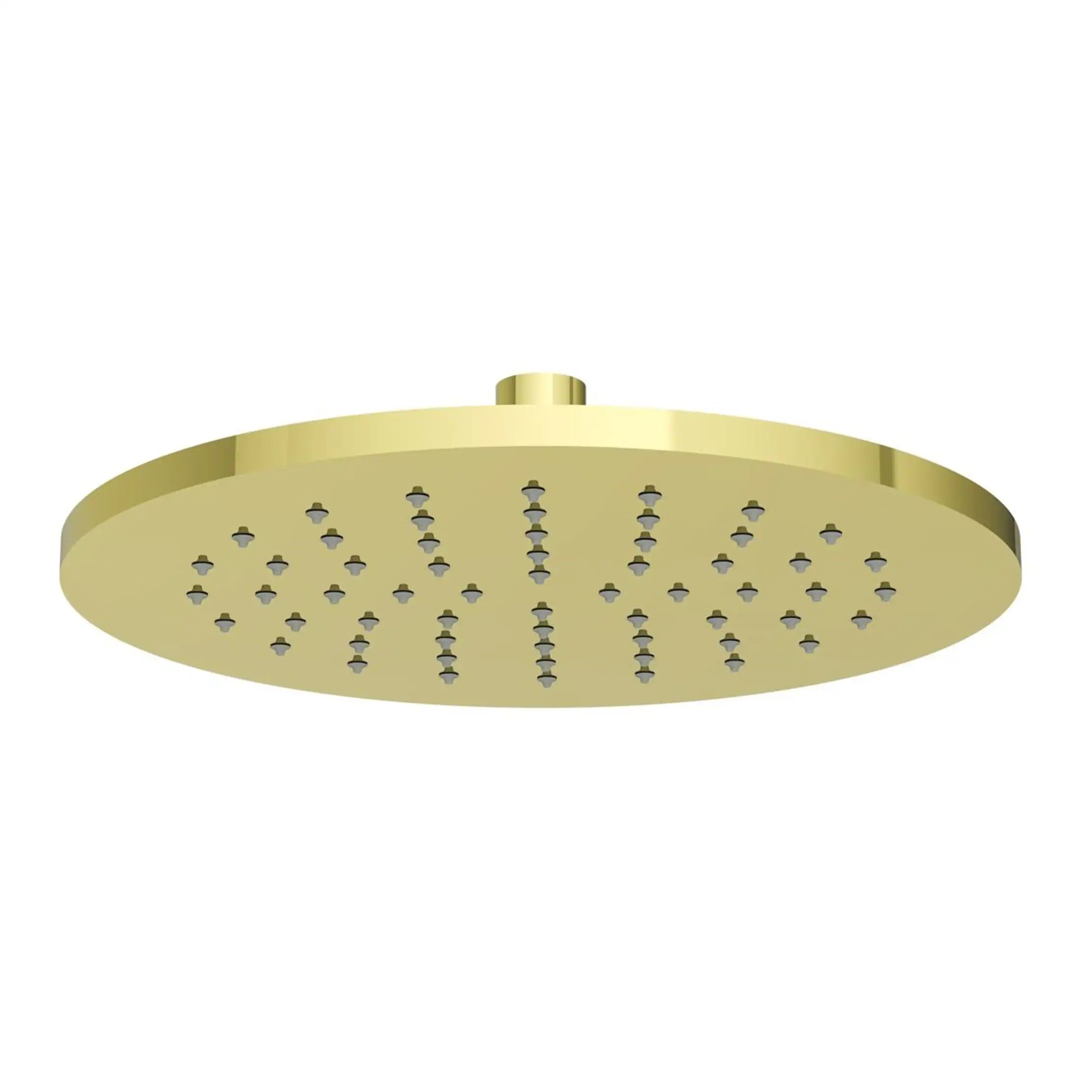 Showerhead, modern brushed gold rainfall shower head with adjustable spray patterns for luxury bathroom renovation. Ideal for elegant Bubly bathrooms.