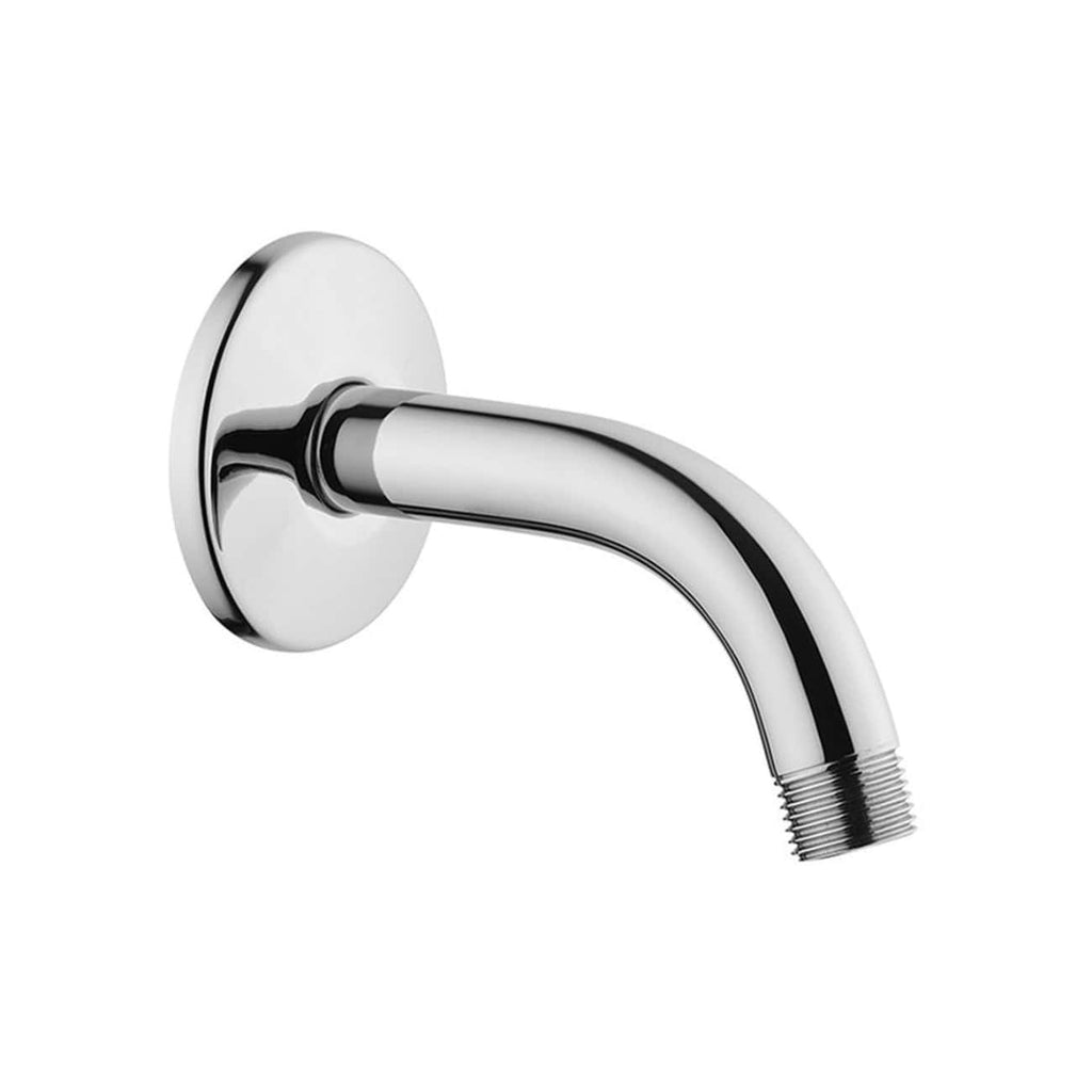Polished chrome bathroom wall-mounted spout with threaded outlet for sink or bathtub handle, sleek modern design, perfect for contemporary bathroom decor.