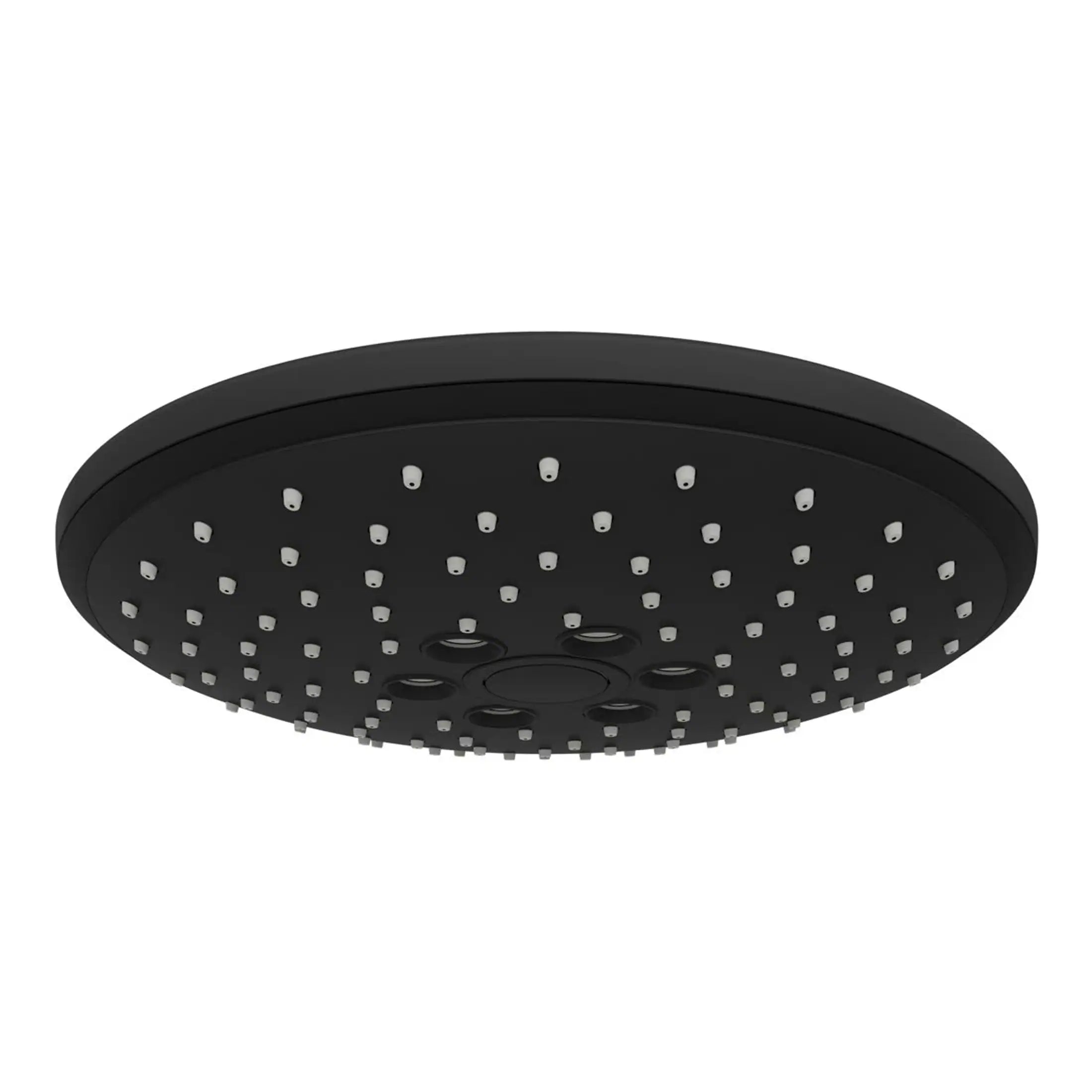 Modern black rainforest shower head with multiple spray nozzles, designed for luxury bathroom bathrooms and shower upgrades.