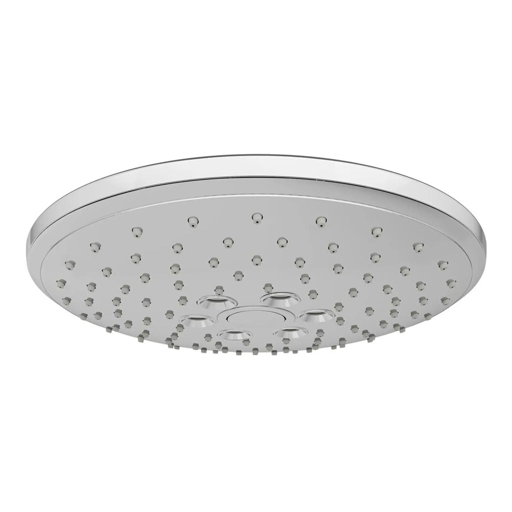 Large white rainfall showerhead with multiple water nozzles for a luxurious bathroom upgrade.