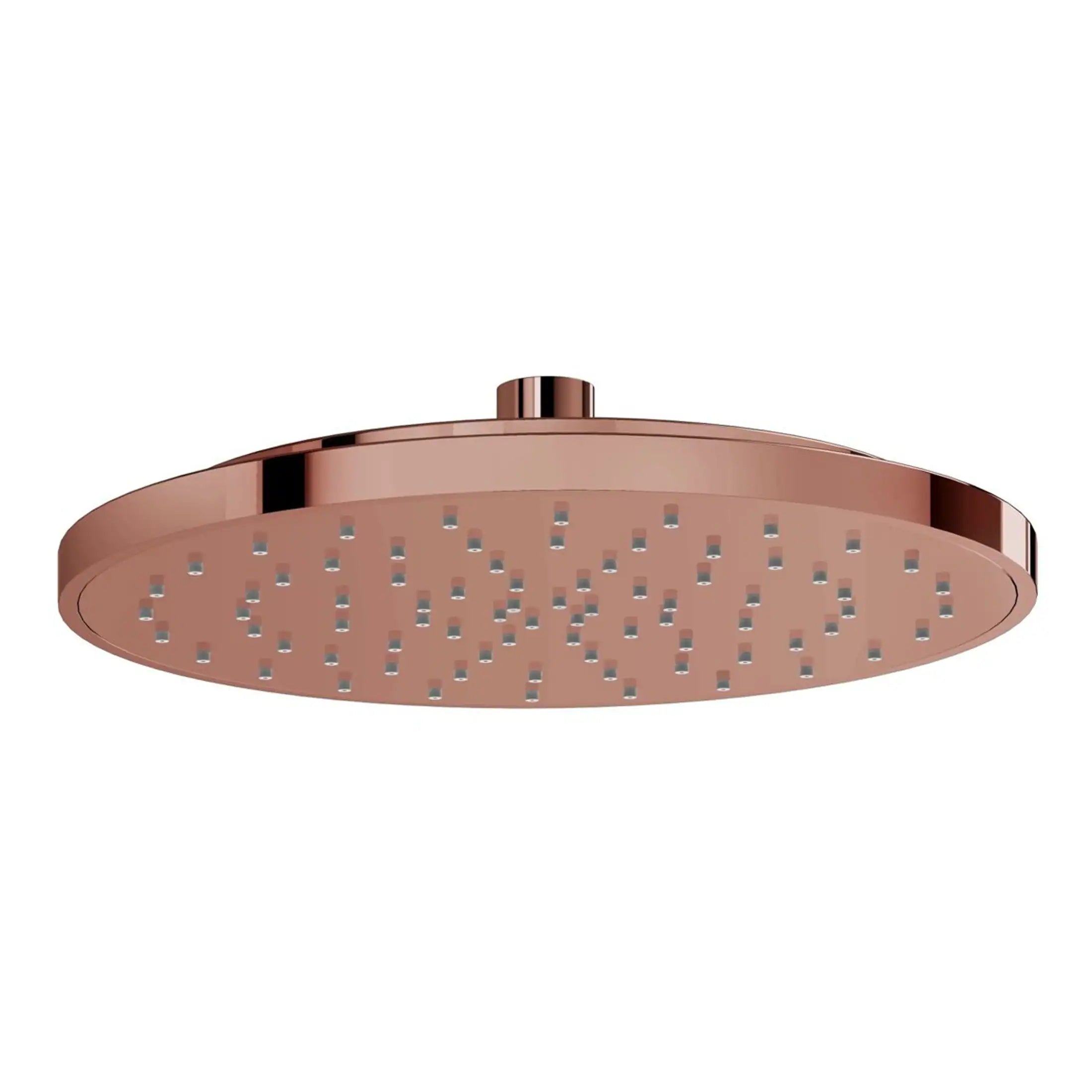 Polished rose gold rainfall showerhead with multiple adjustable nozzles, suitable for modern bathrooms, and designed for a luxurious shower experience.