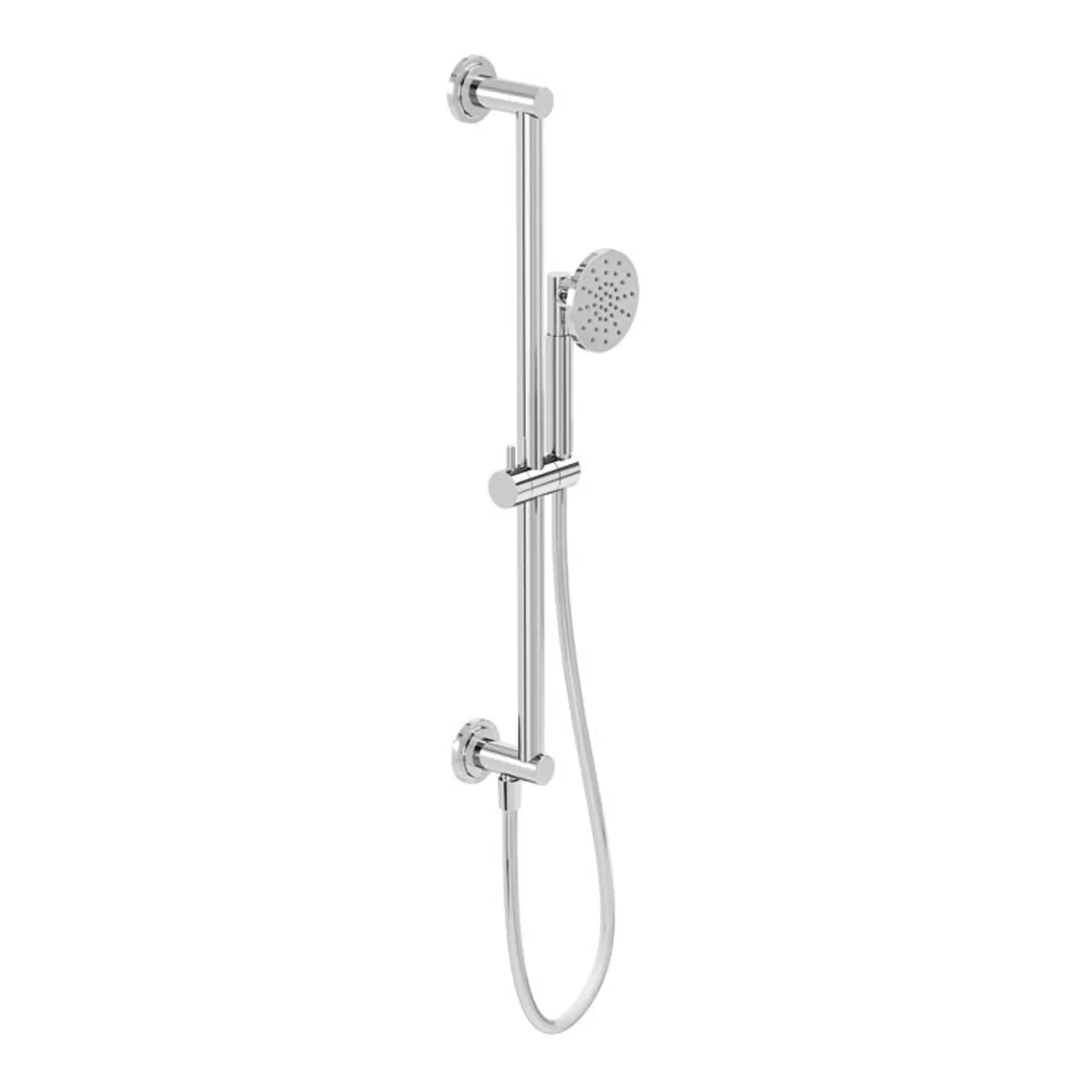 Shower panel with adjustable hand-held showerhead, modern chrome finish, ideal for luxury bathroom upgrades. Durable design, perfect for contemporary bathroom renovations.