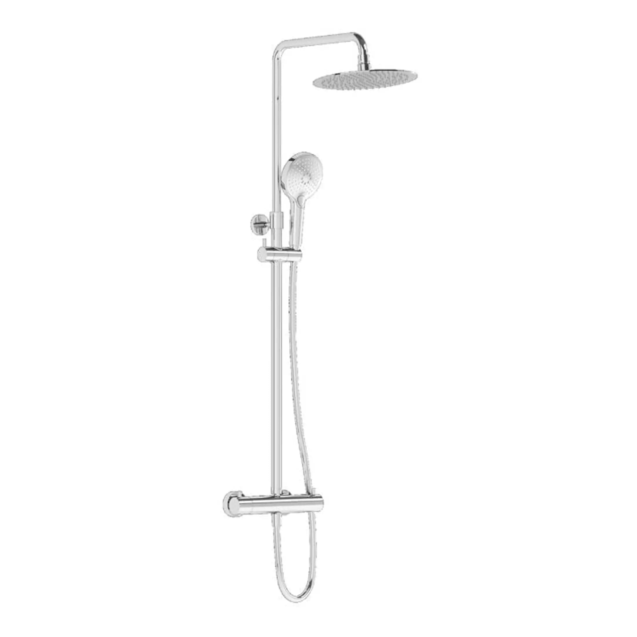 Polished chrome rainfall shower head with handheld shower attachment for modern bathroom bathrooms.