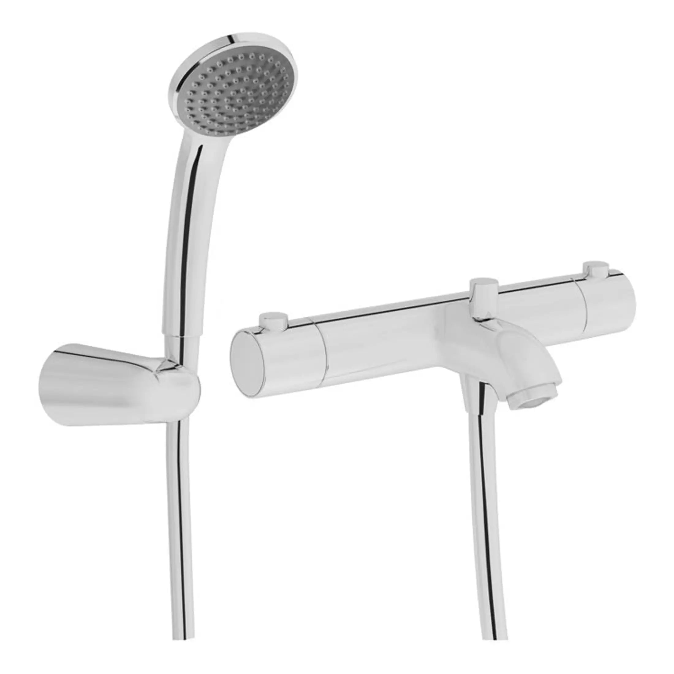 Shower mixer tap with an adjustable handheld shower head, chrome finish, ideal for modern bathrooms, providing a stylish and practical solution for bathing and showering needs.