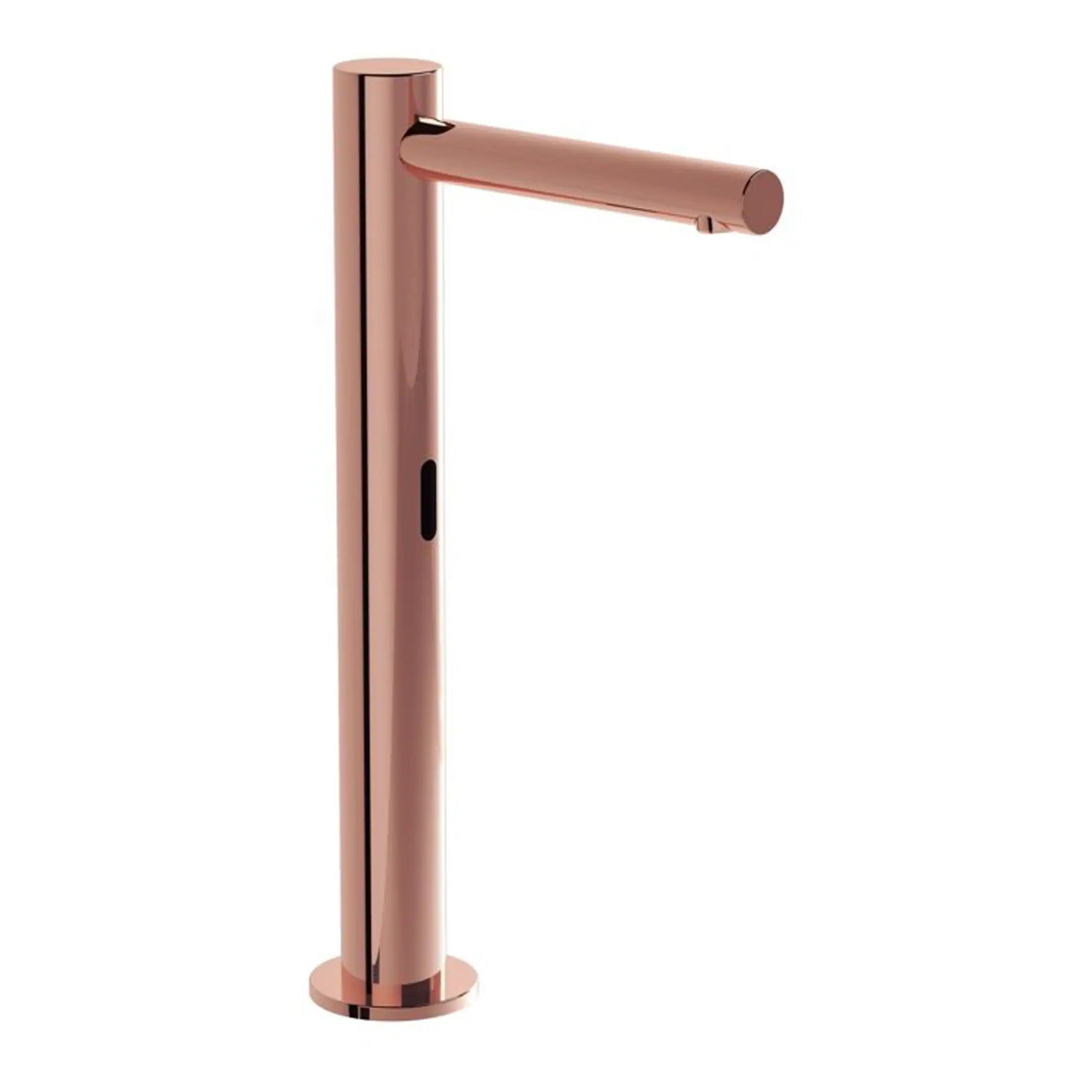 Polished rose gold bathroom tap with modern design, smooth finish, and sleek profile, ideal for contemporary bathroom fixtures, available from Bubly Bathrooms UK.