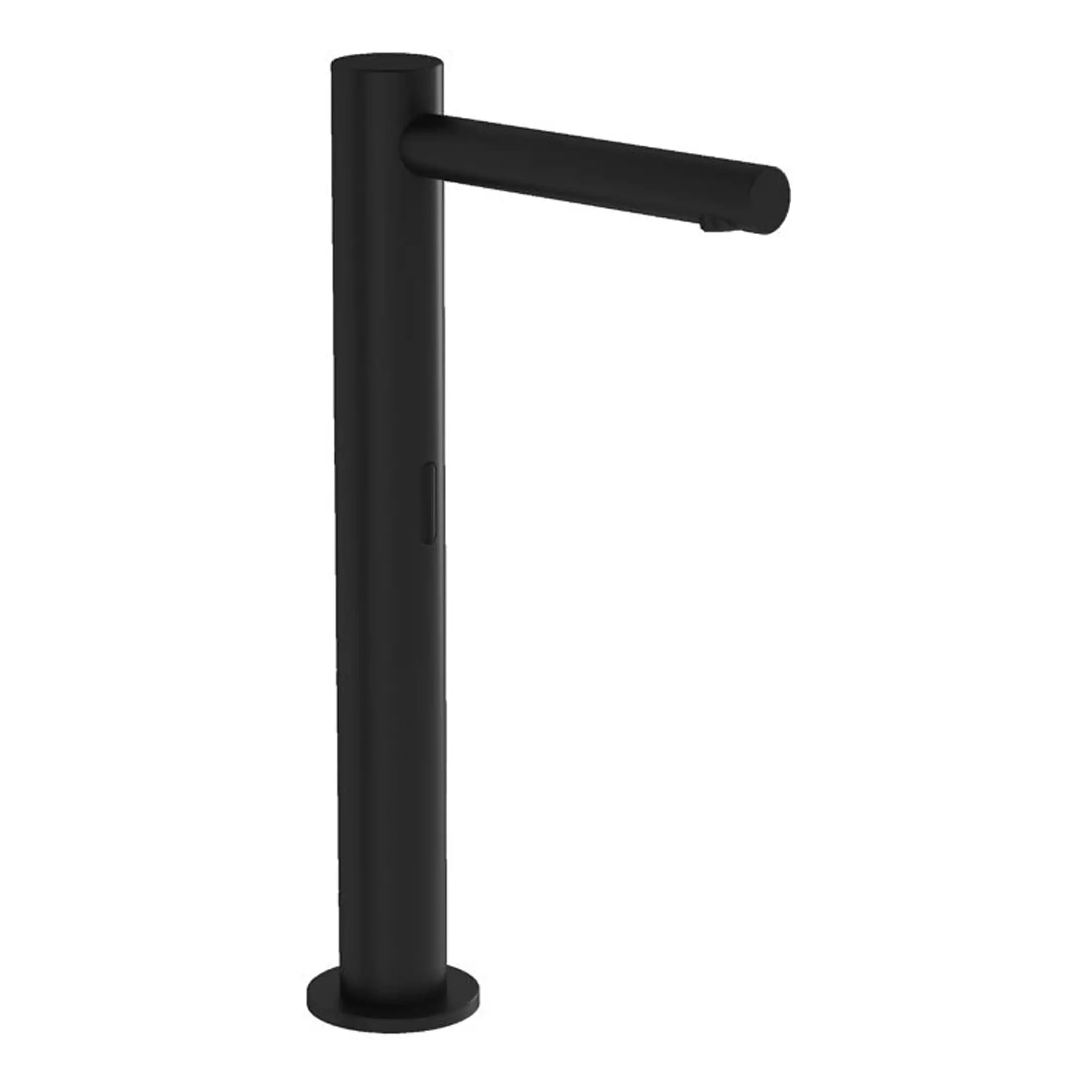 Black bathroom tap with modern minimalist design, suitable for contemporary bathroom fixtures. Perfect for adding sleek style and functionality to your bathroom renovation.