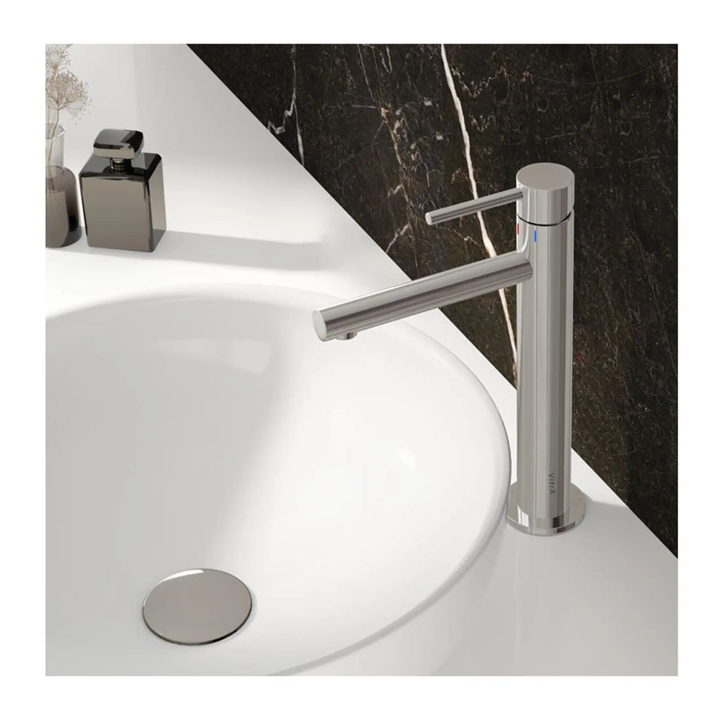 Sleek modern bathroom sink faucet in stainless steel with a minimalist design, suitable for contemporary bathroom bath and wash basin setups.