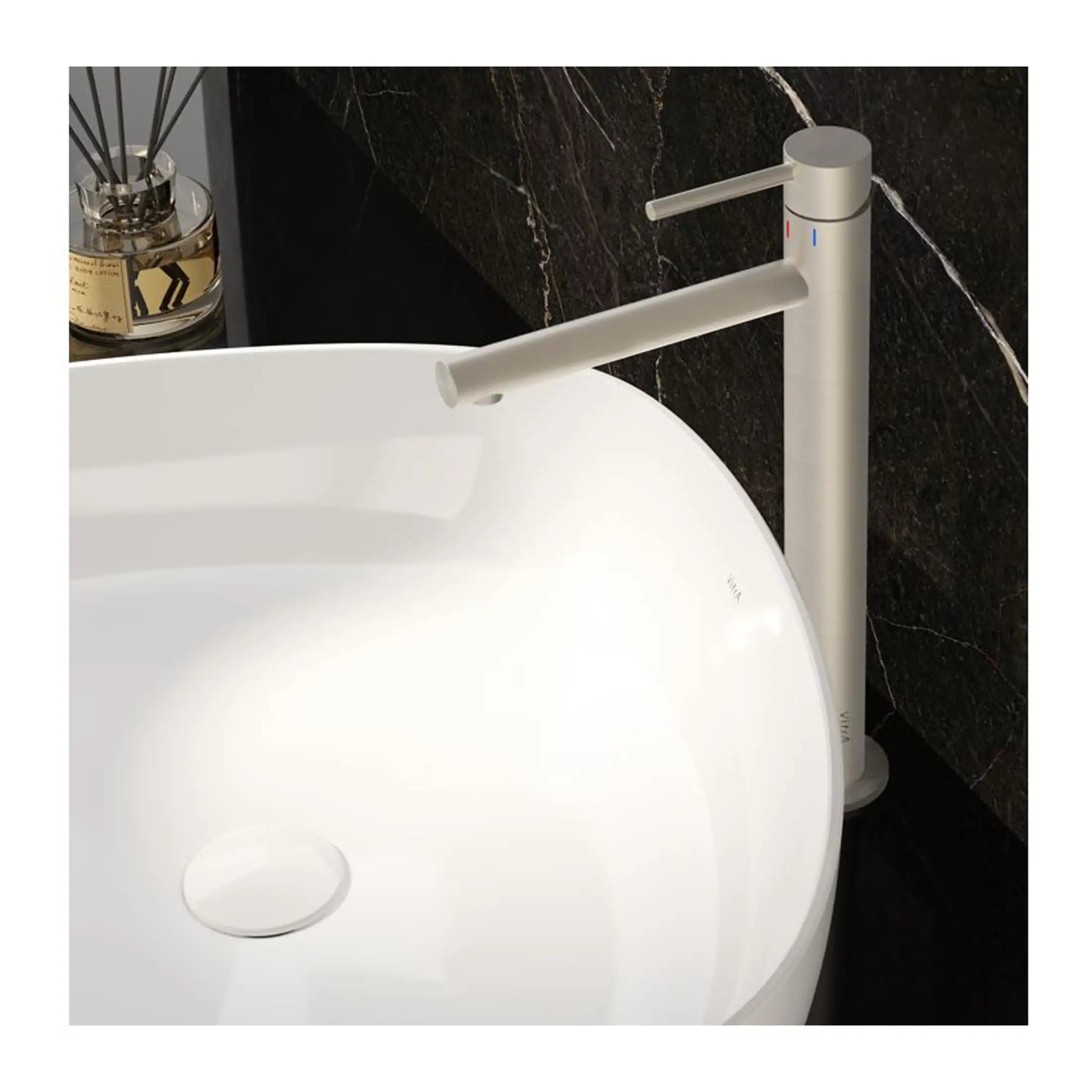 Faucet for bathroom washbasin in modern matte white finish with touchless sensor technology, designed for stylish and hygienic hand washing, ideal for contemporary bathroom decor.