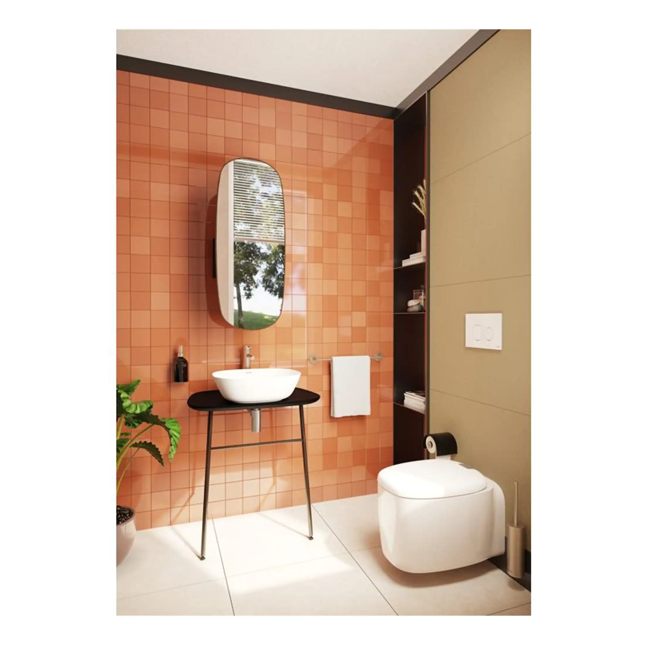 Wall-mounted modern toilet with sleek design and concealed cistern in contemporary bathroom setting.