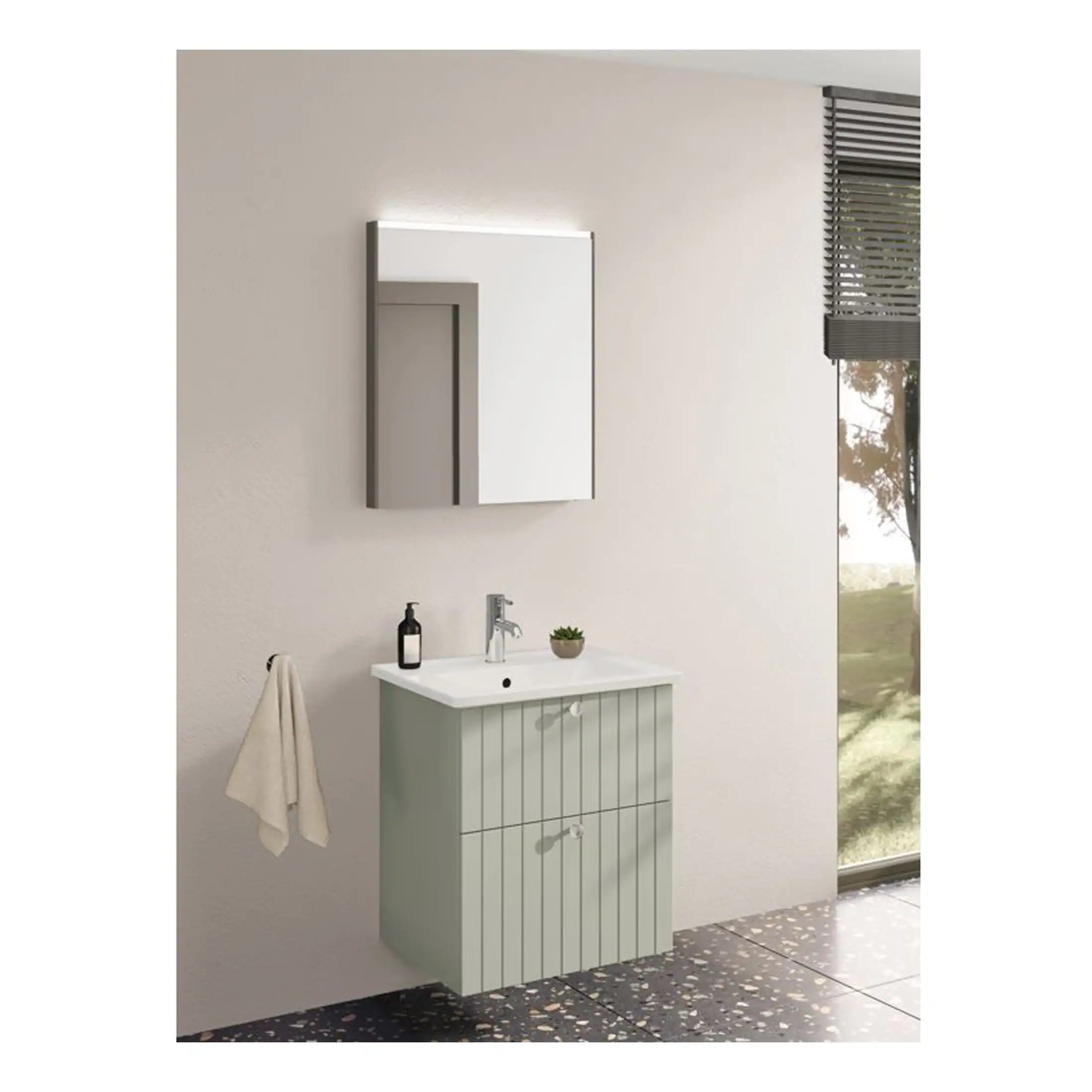 Modern bathroom vanity with a mirrored cabinet, minimalist design, and sleek fixtures for a stylish and functional bathroom upgrade.