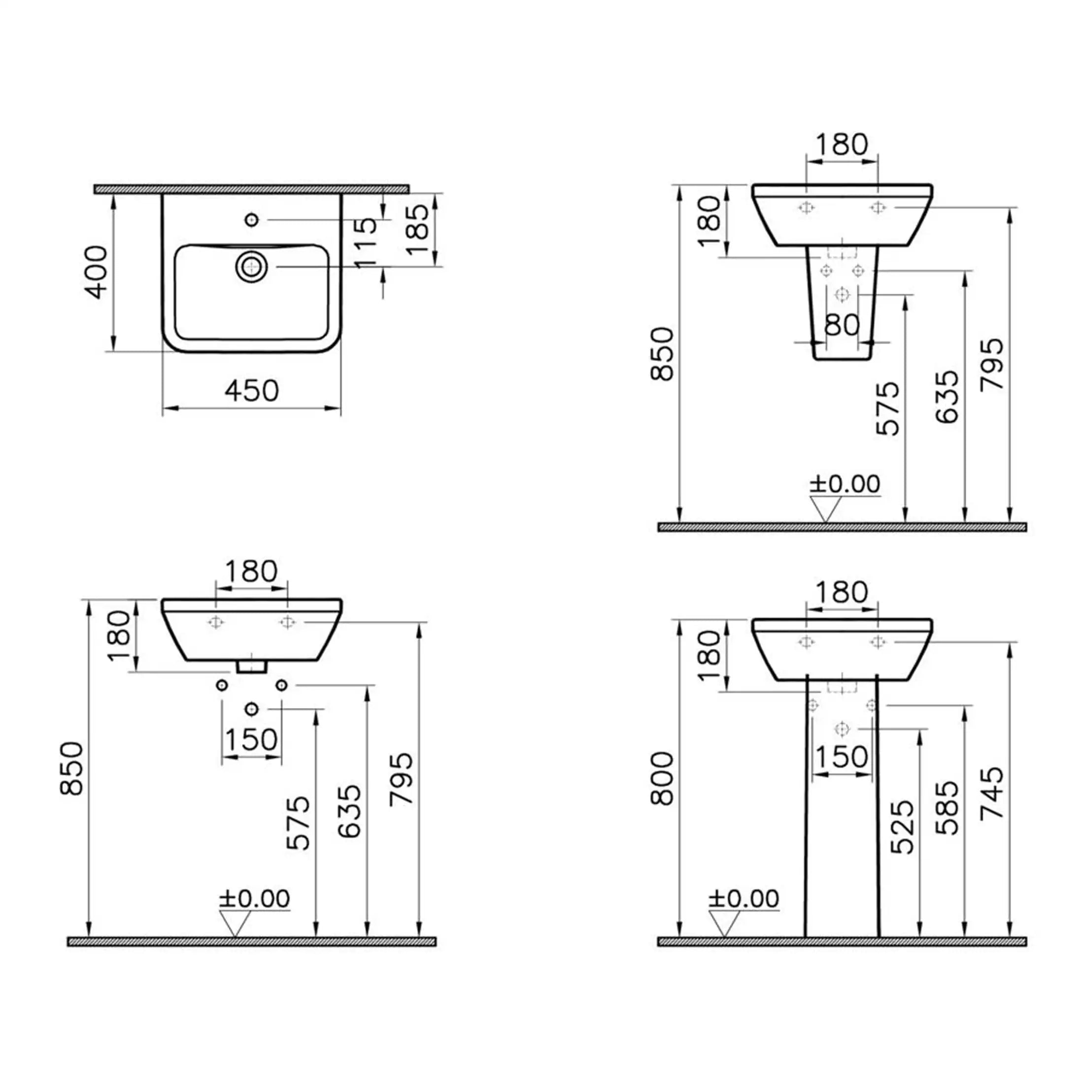 Elegant bathroom sink installation plan with precise measurements for a seamless bathroom renovation. Features detailed dimensions for undermount, wall-mounted, and pedestal sinks.