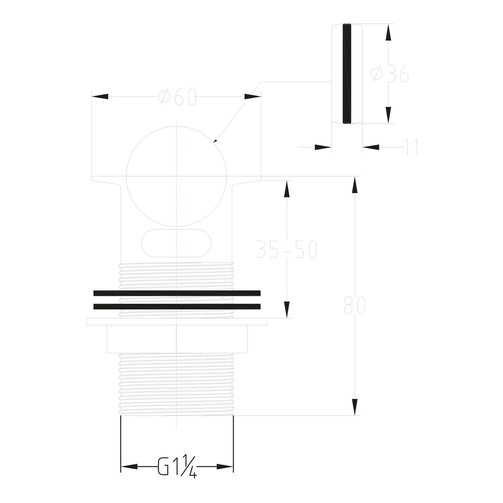 Scudo Swivel Top Slotted Basin Waste - Chrome - technical drawing with dimensions