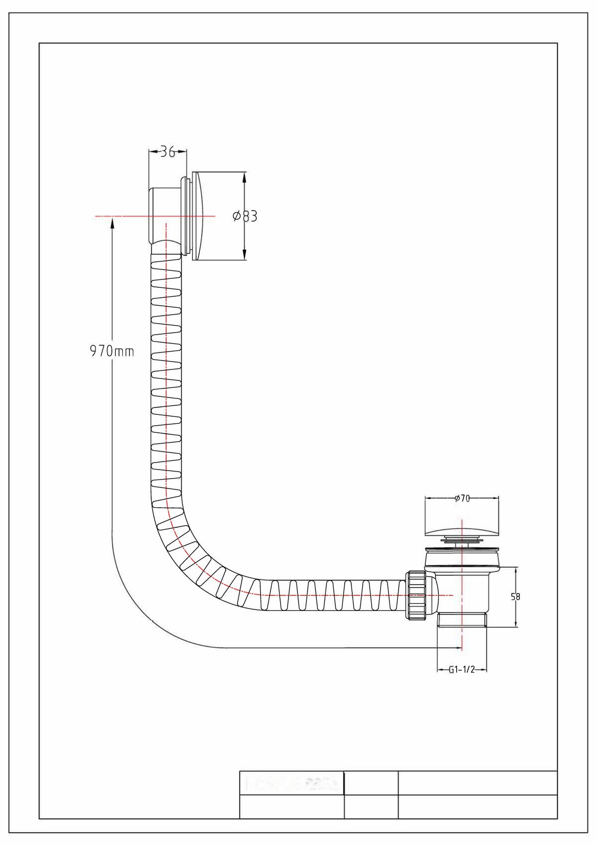 Scudo Pop-Up Bath Waste With Overflow - technical drawing with dimensions