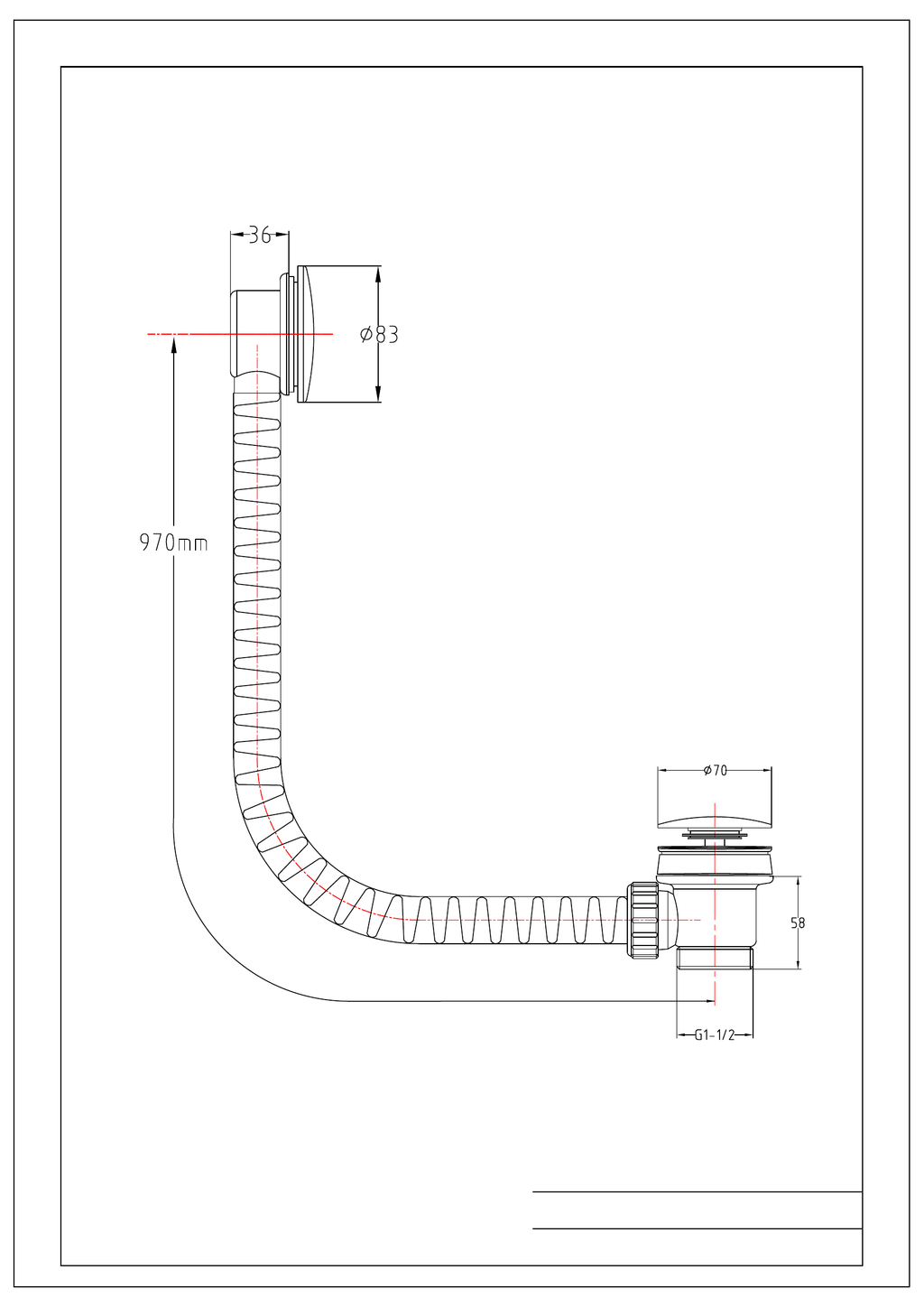 Scudo Pop-Up Bath Waste With Overflow - technical drawing with dimensions