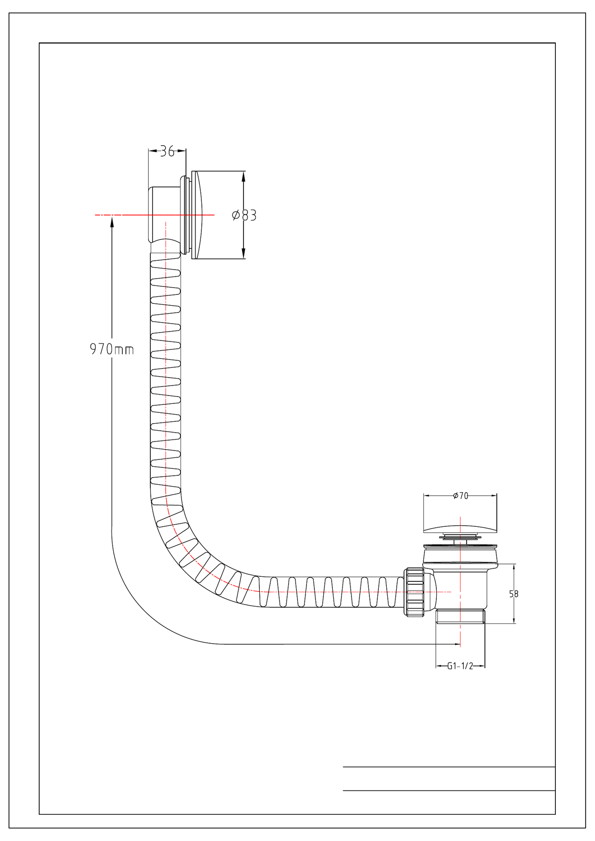 Scudo Pop-Up Bath Waste With Overflow - technical drawing with dimensions