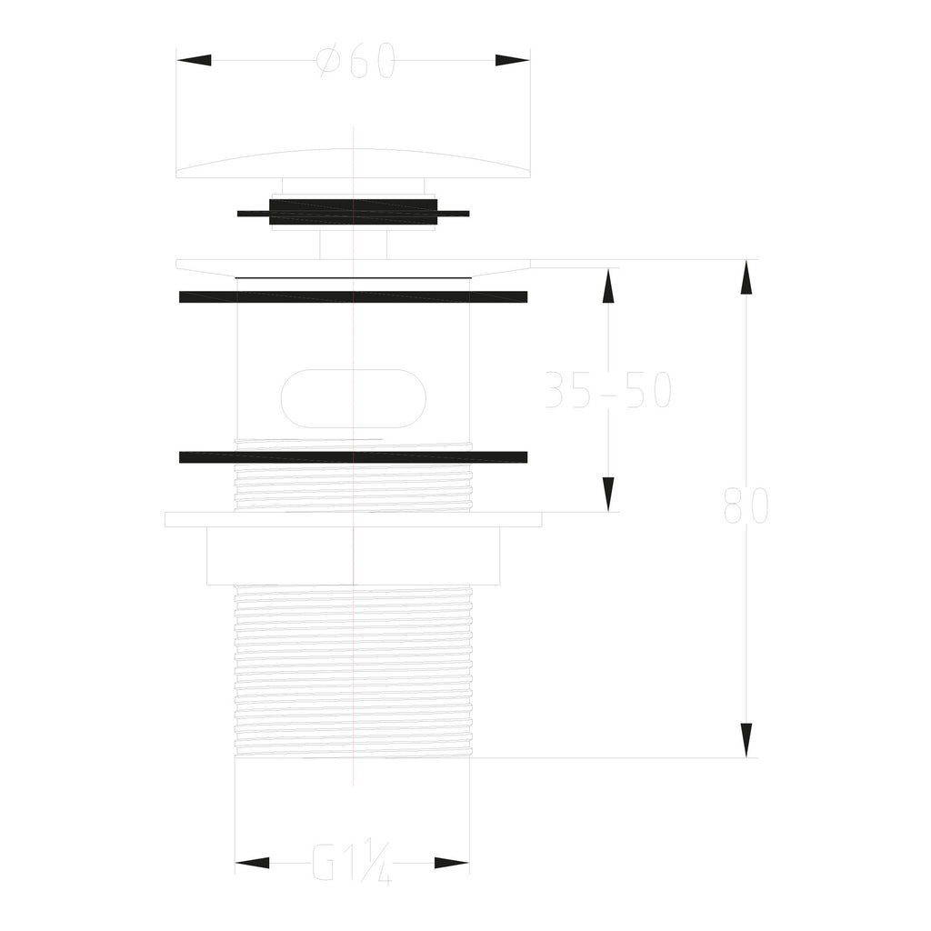 Scudo Round Dome Easy Clean Slotted Sprung Basin Waste - Chrome - technical drawing with dimensions