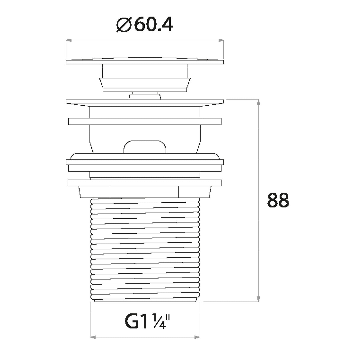 Scudo Round Dome Unslotted Sprung Basin Waste - Chrome - technical drawing with dimensions