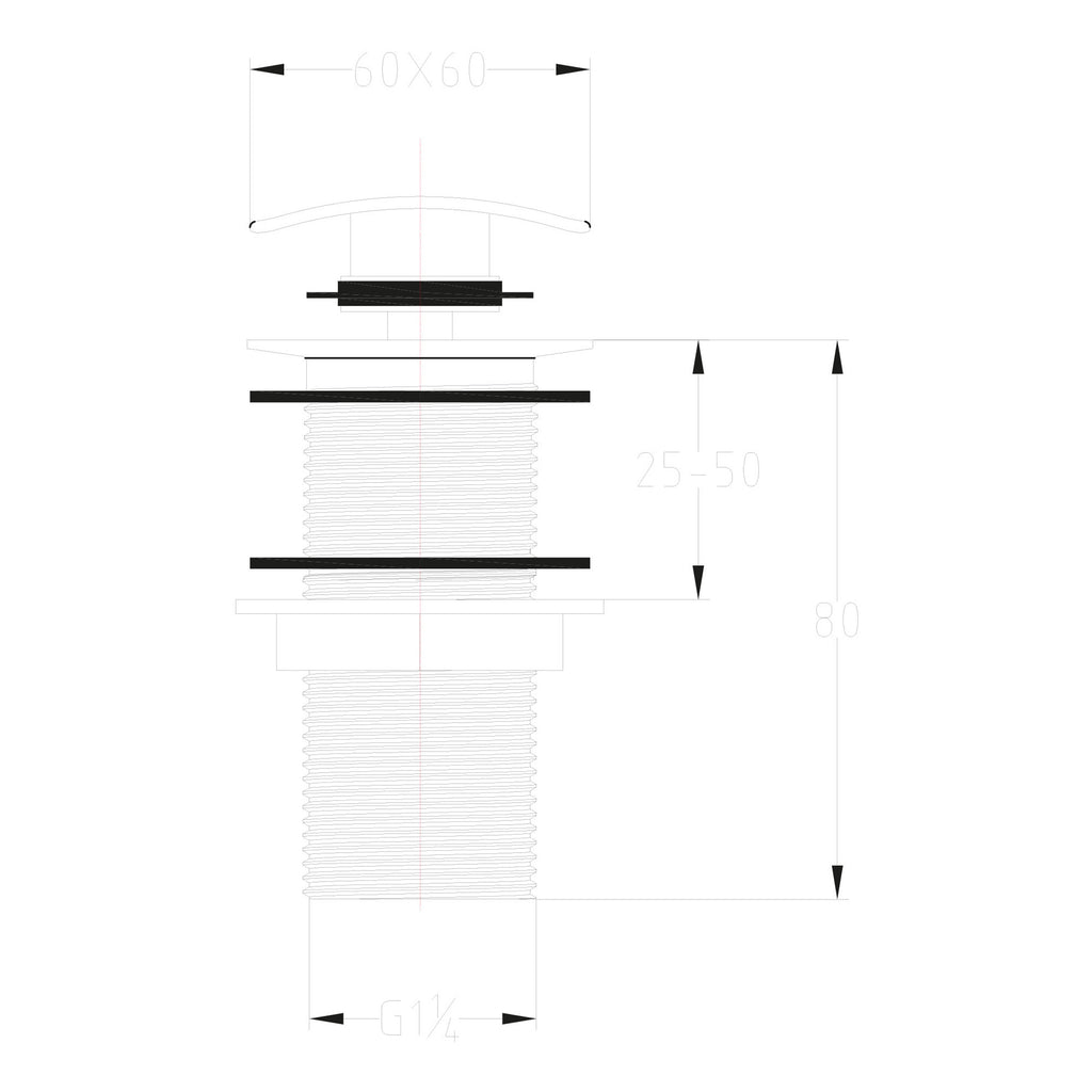 Scudo Square Dome Unslotted Sprung Basin Waste - Chrome - technical drawing with dimensions