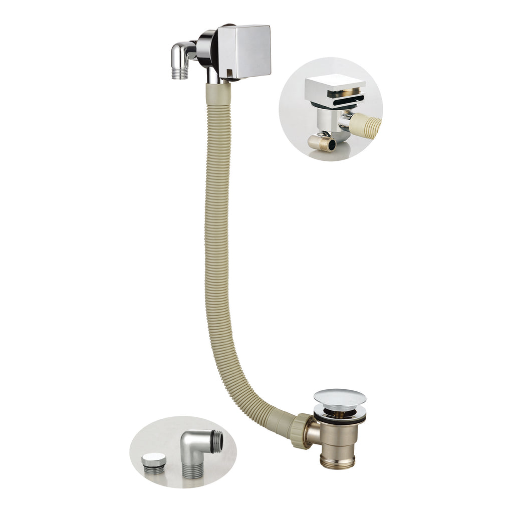 Scudo Square Bath Filler With Sprung Waste And Overflow - Chrome