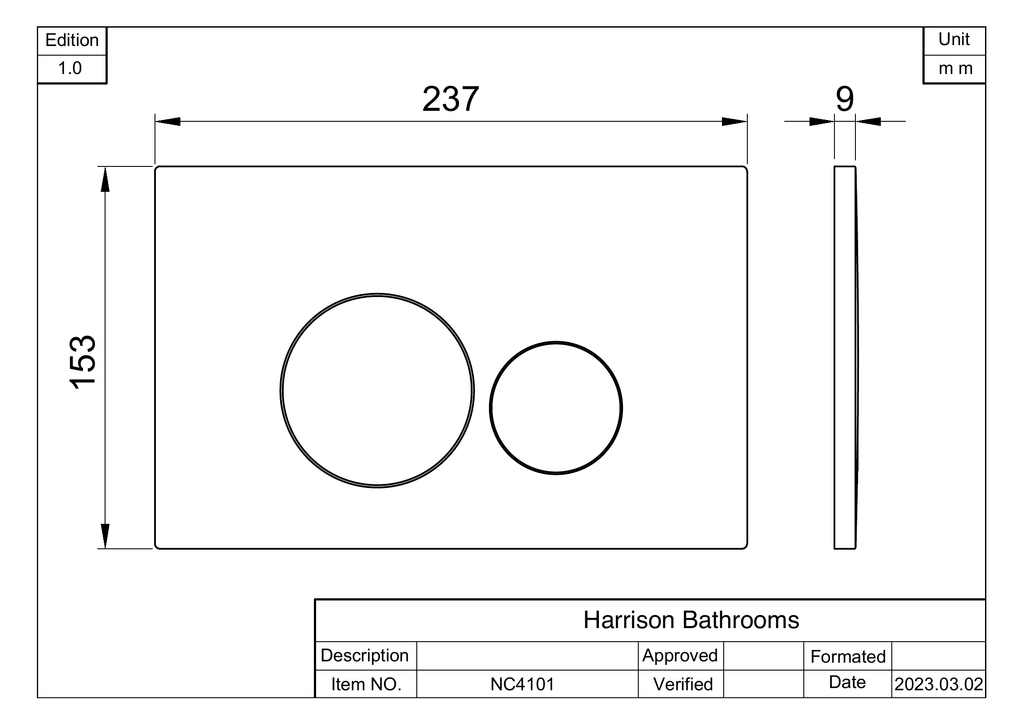 Scudo Round Dual Flush Button - technical drawing with dimensions