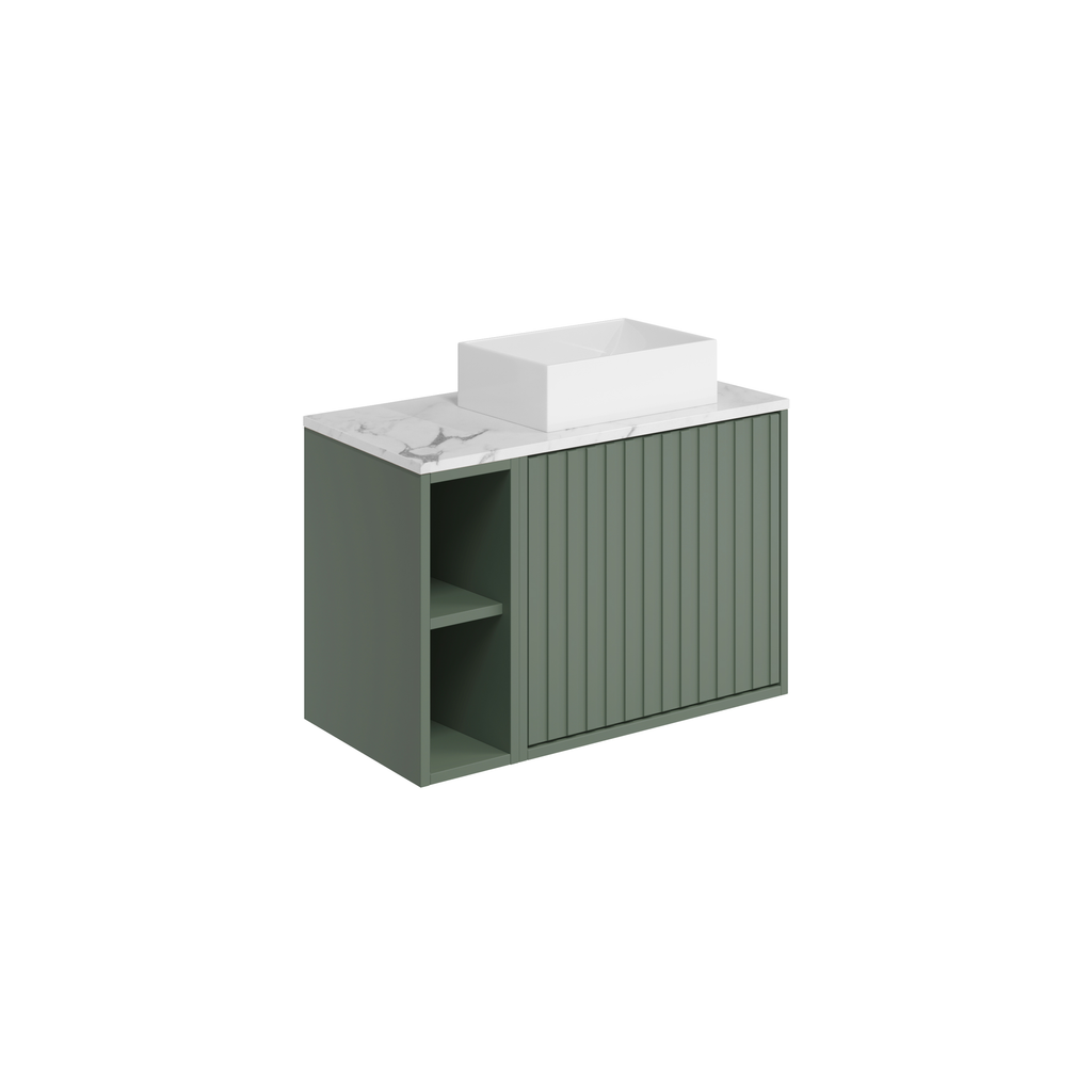 Scudo Alfie 800mm Wall Hung Vanity Unit With Side Storage, Worktop & Basin