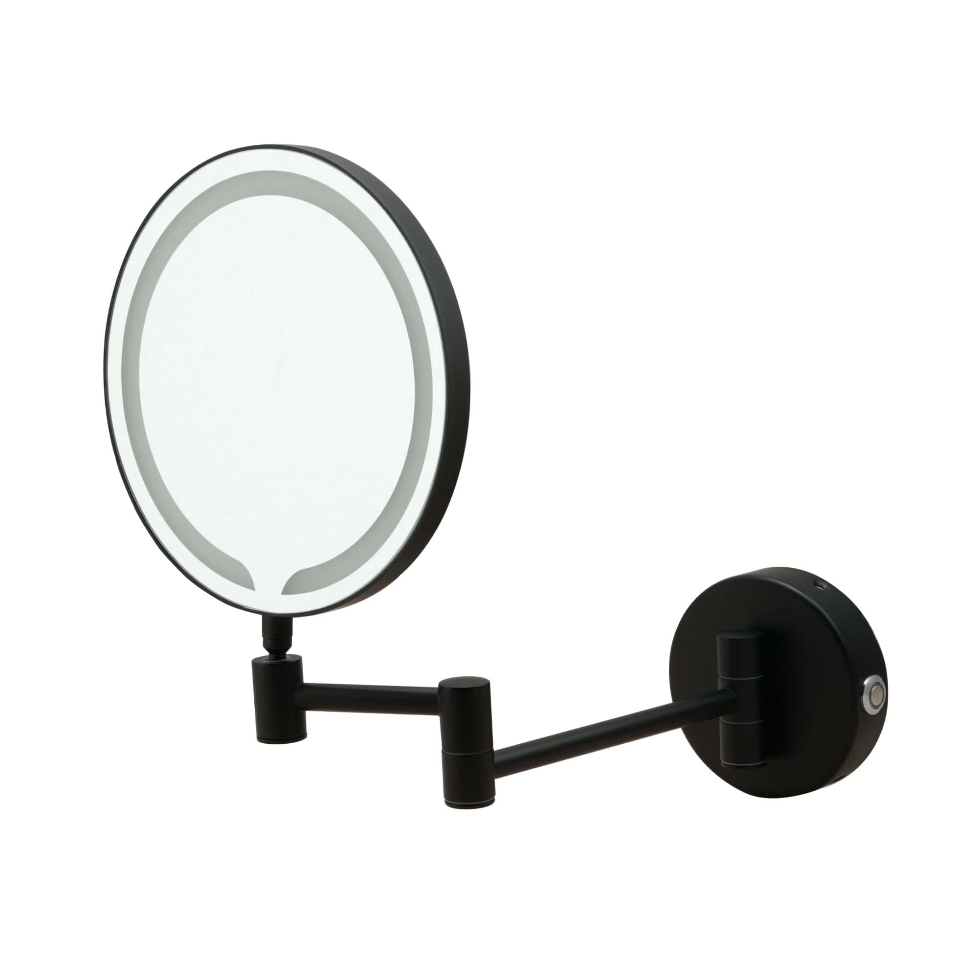 LED illuminated bathroom mirror with a contemporary black wall mount, ideal for modern bathroom decor and grooming routines. Perfect for adding style and functionality.