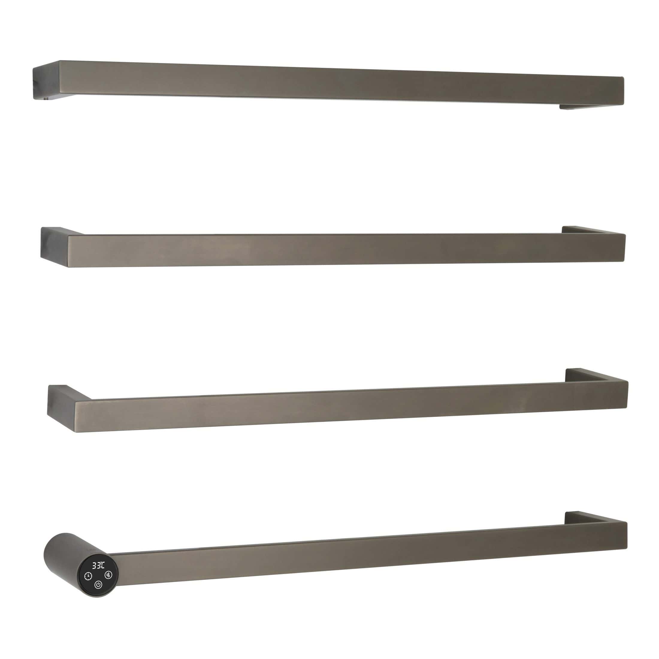 2. Sleek modern towel radiators in a matte grey finish, ideal for contemporary bathrooms. Features clean lines and efficient heat distribution for a stylish, functional space.
