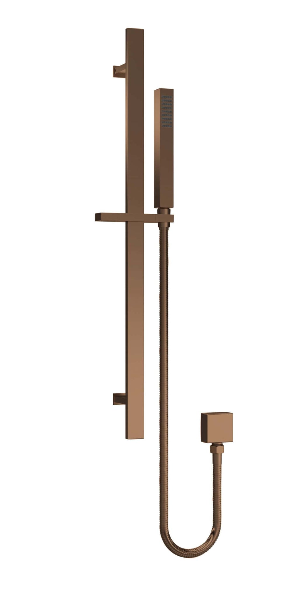 Sleek modern bronze bathroom shower set with adjustable handheld showerhead and wall mount for contemporary bathroom design.