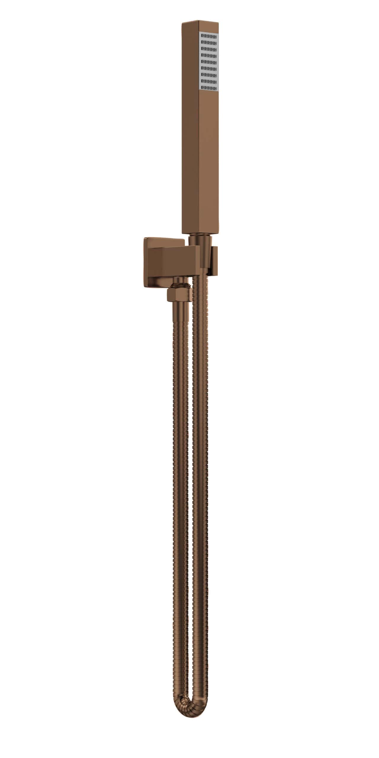 Showerhead with brown finish and flexible hose, ideal for modern bathrooms and bathroom sink fixtures. Durable construction, stylish design, and easy installation for enhanced bathroom functionality.