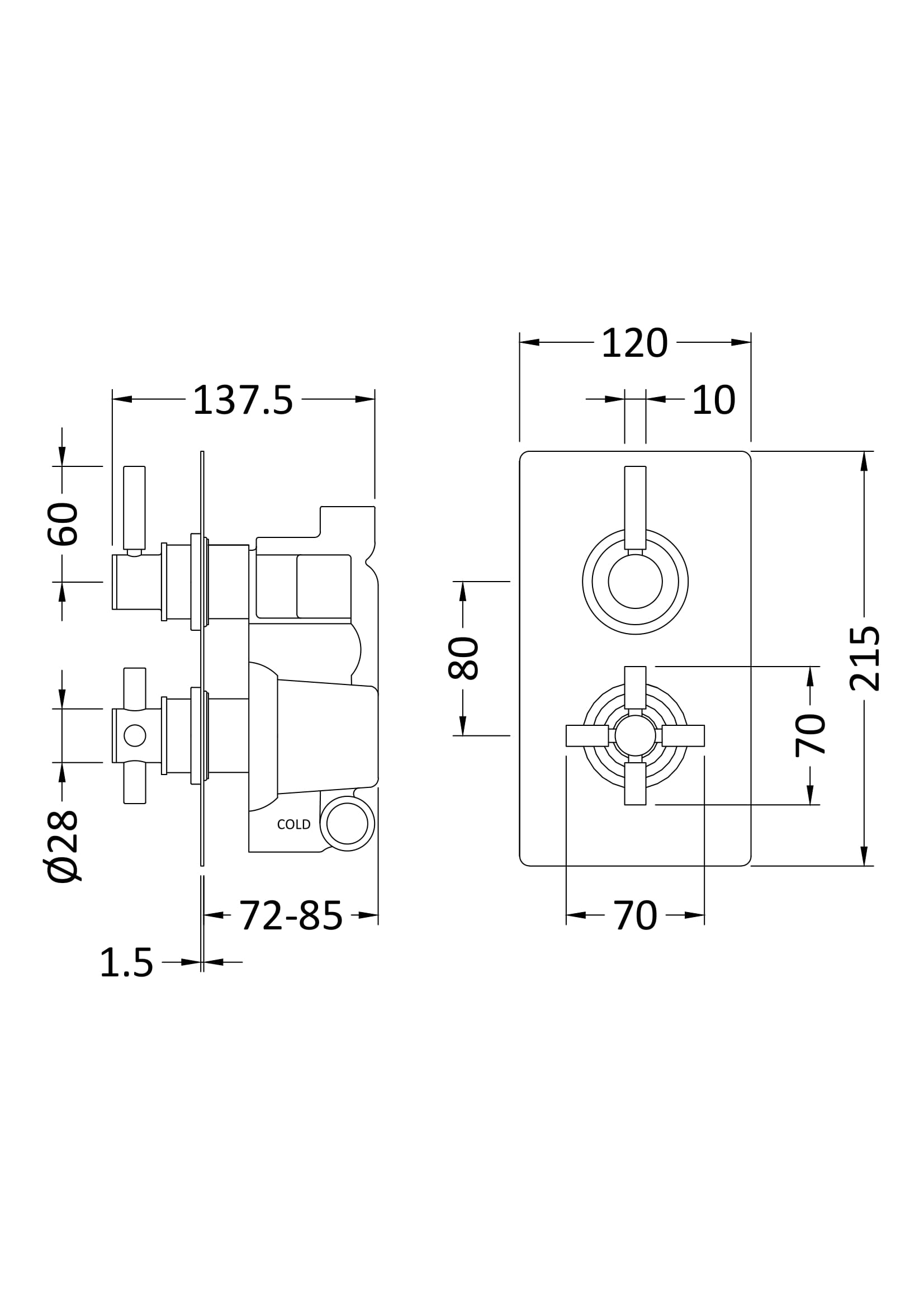 High-quality bathroom thermostatic control valve for Bubly Bathrooms with precise measurements and durable materials, ideal for modern bathroom installations.