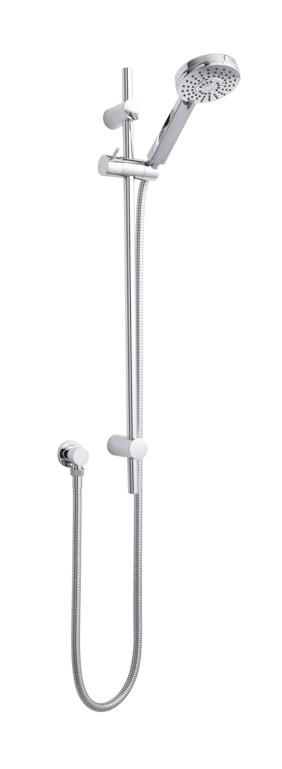 Chrome handheld shower with adjustable slide bar and flexible hose, ideal for modern bathroom renovations and shower upgrade projects in the UK.