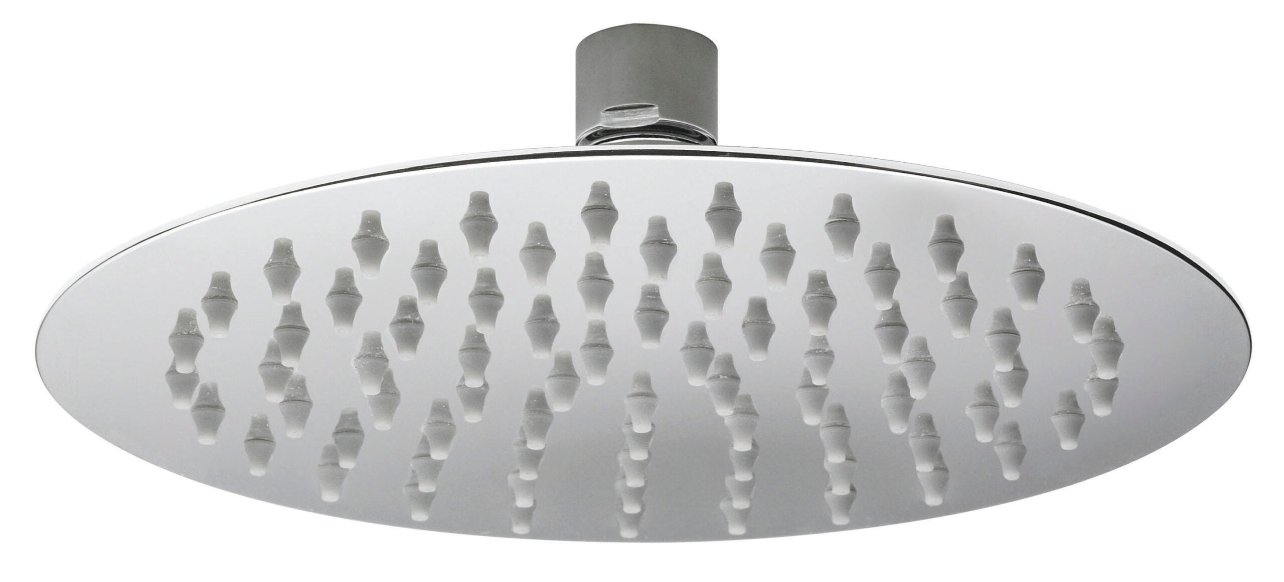 Shower head with multiple nozzles for rainfall showering, chrome finish, modern bathroom fixture, luxurious shower experience, Bubly Bathrooms.