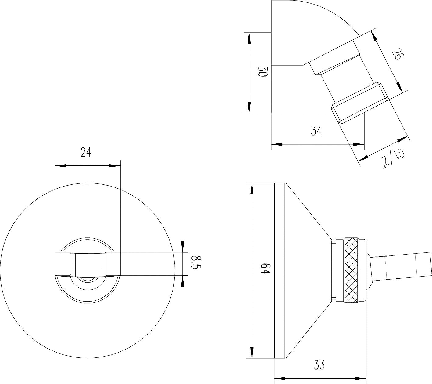 Shower head technical drawing with dimensions, plumbing fixtures, and installation measurements for Bubly Bathrooms.
