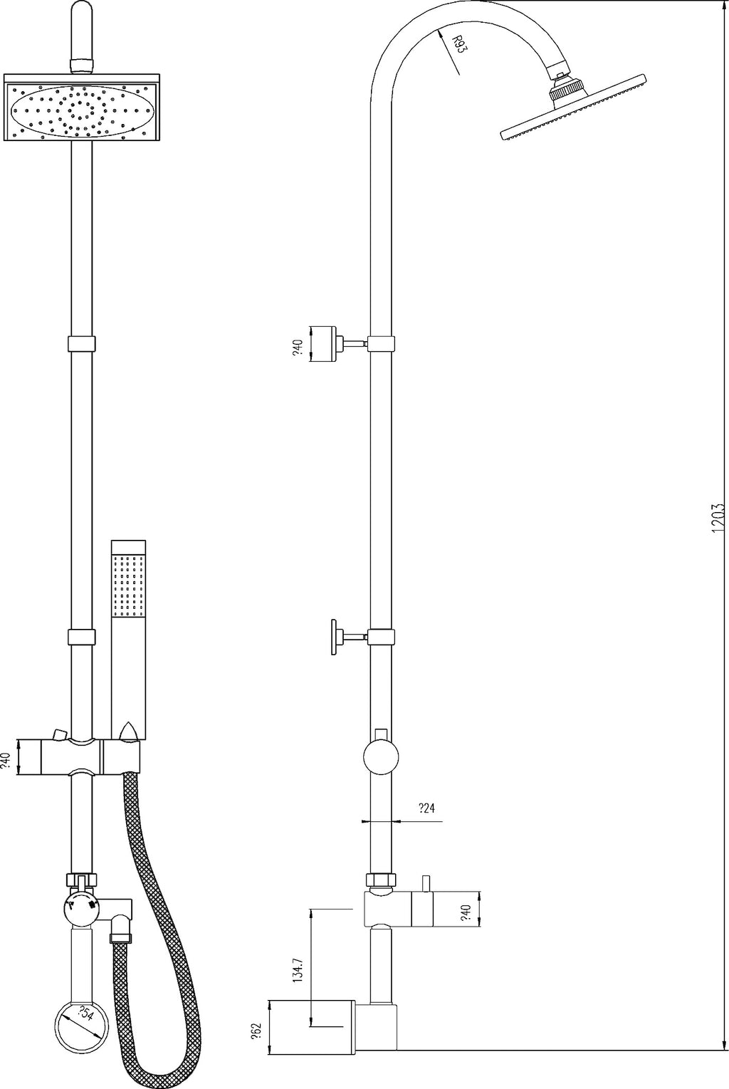 Versatile shower system with overhead rain shower, handheld spray, and adjustable fixtures for modern bathroom use. Ideal for customised shower experience and easy installation.