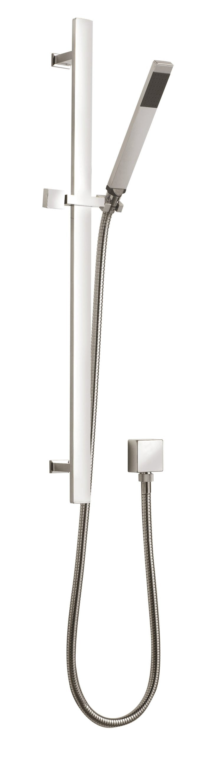Sleek modern shower panel with a handheld showerhead and adjustable height, ideal for contemporary bathrooms.