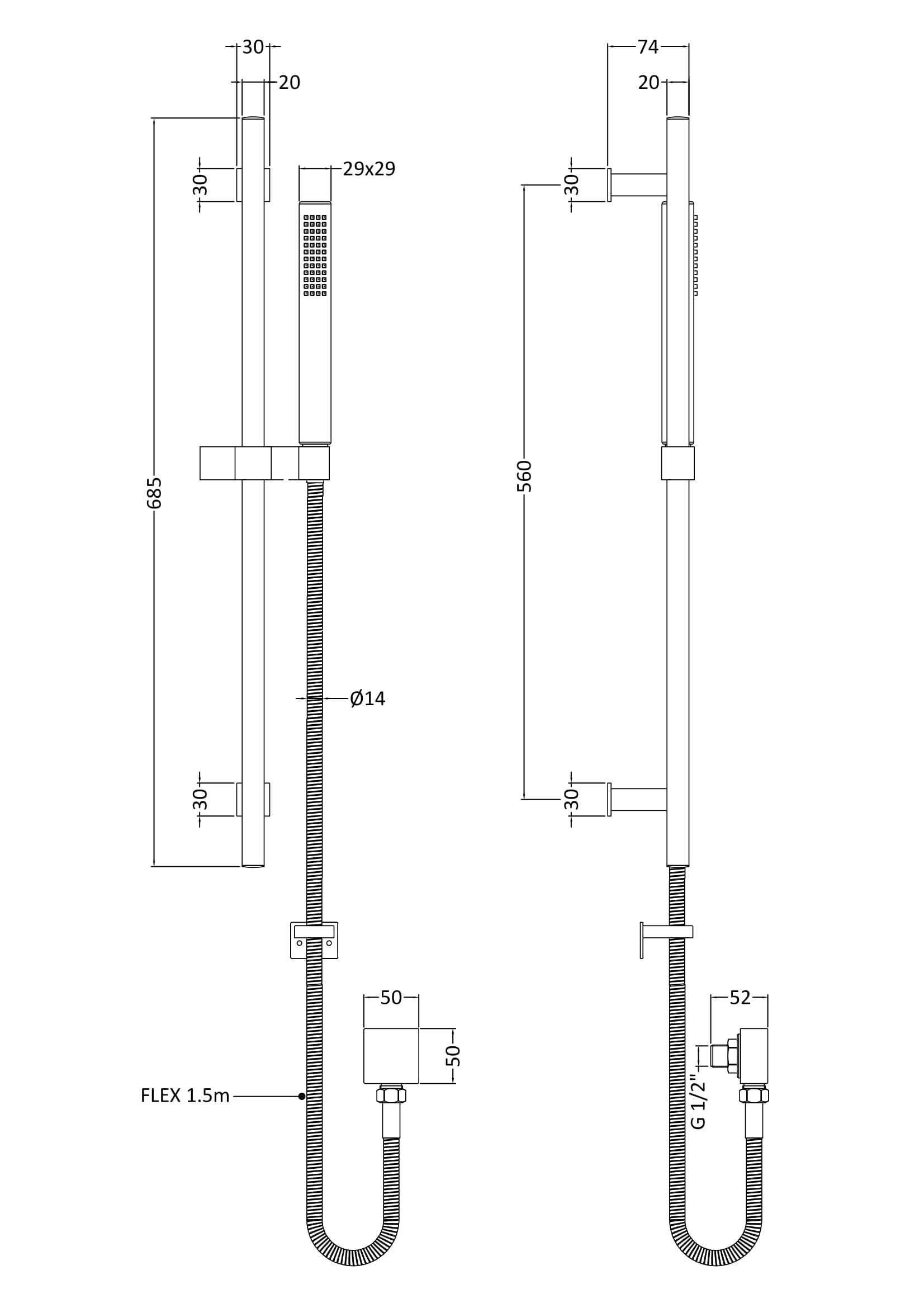 Elegant modern shower system with adjustable height, handheld shower head, and flexible hose for luxurious bathroom renovations and high-quality Bubly Bathrooms fixtures.