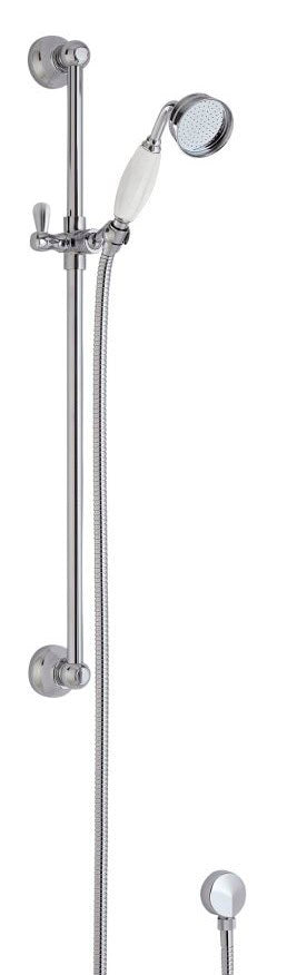 Adjustable chrome and white handheld shower with sliding rail for custom height and comfortable shower experience. Perfect for modern bathroom upgrades and luxury shower solutions.