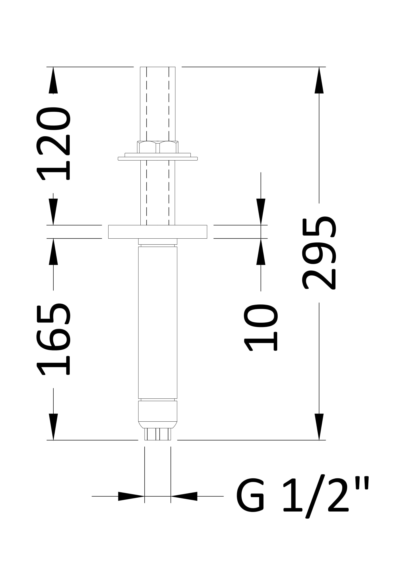 High-quality bathroom faucet drain with G1/2-inch thread, 165mm height, ideal for modern bathroom installations, durable and reliable for seamless plumbing.