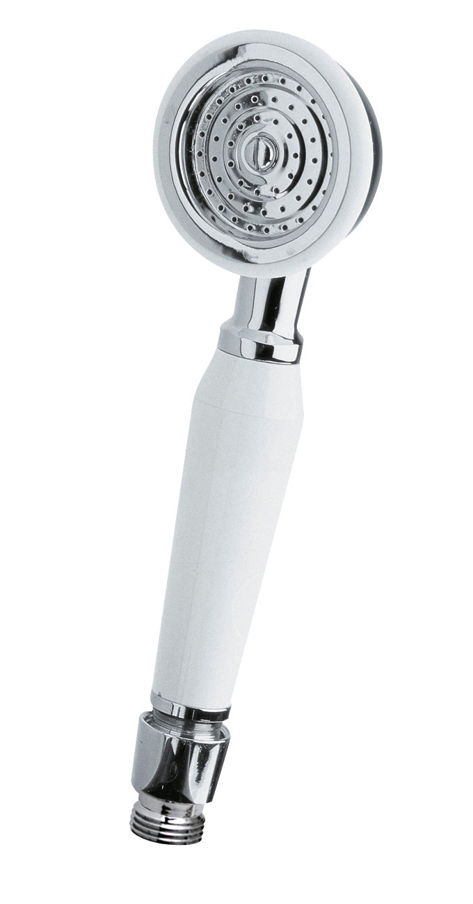 2. Modern chrome handheld shower head with adjustable spray settings, ideal for bathroom upgrades and water efficiency.