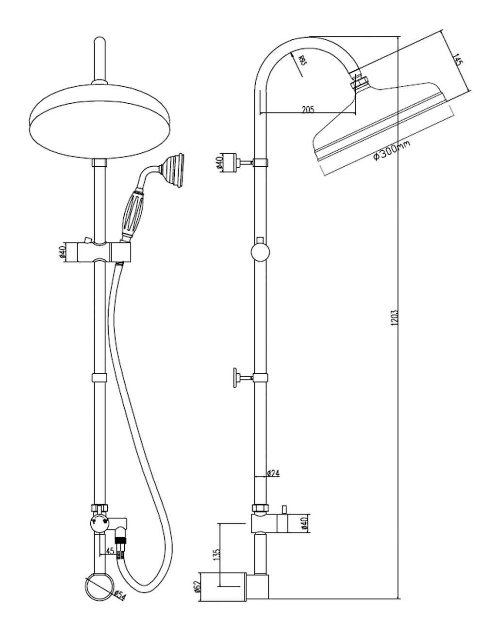 High-quality bathroom shower fixture technical drawing with detailed dimensions for optimal bathroom design and renovation.