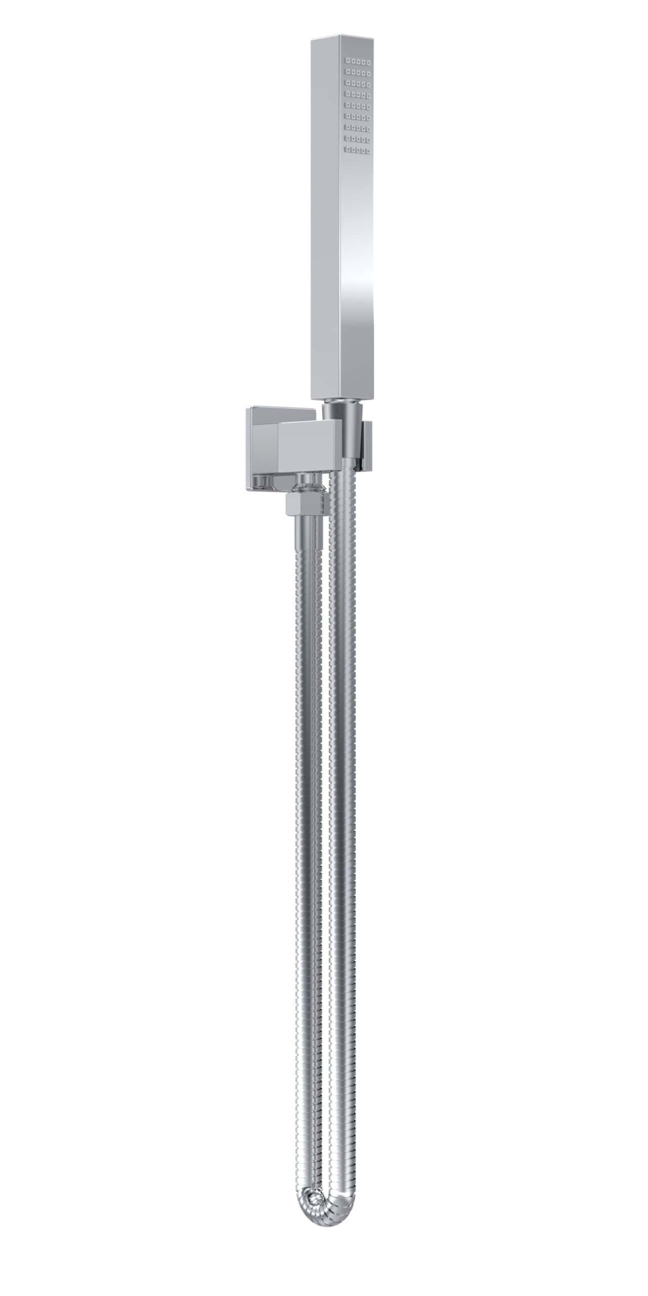 Sleek modern shower head with handheld hose and square wall mount, perfect for stylish and functional bathroom upgrades.